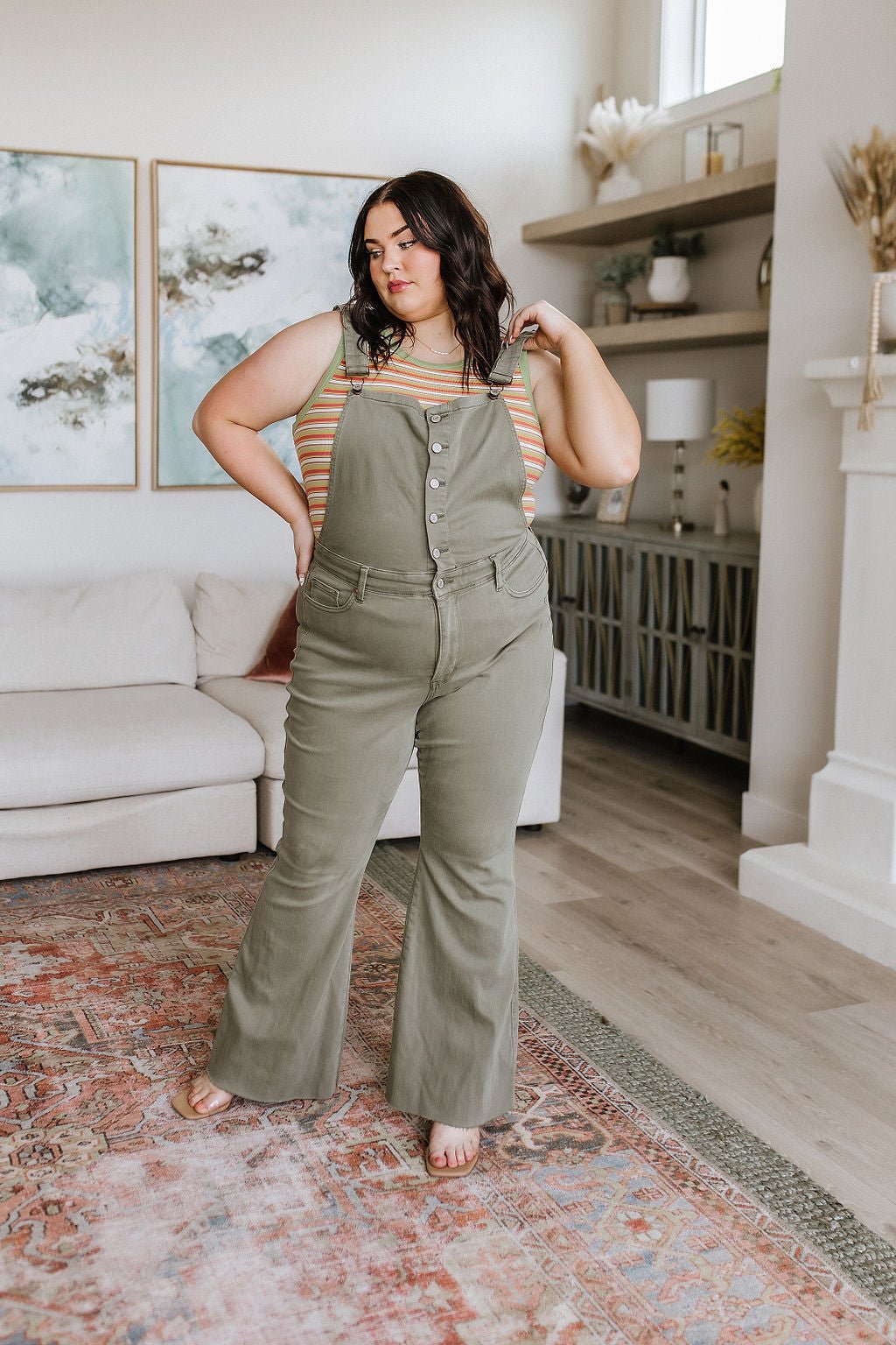 Olivia Control Top Release Hem Overalls in Olive (Online Exclusive) - Uptown Boutique Ramona