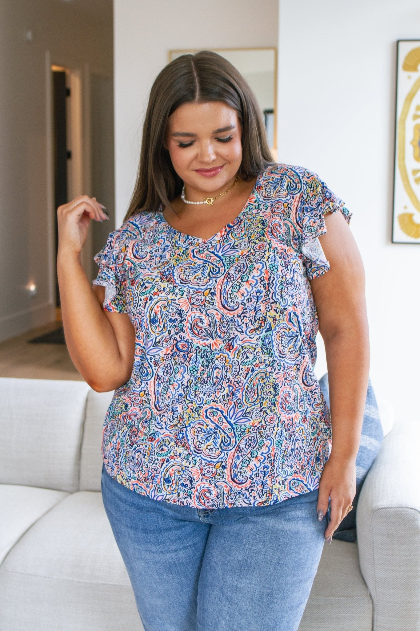 Patient in Paisley Flutter Sleeve Top (Online Exclusive) - Uptown Boutique Ramona