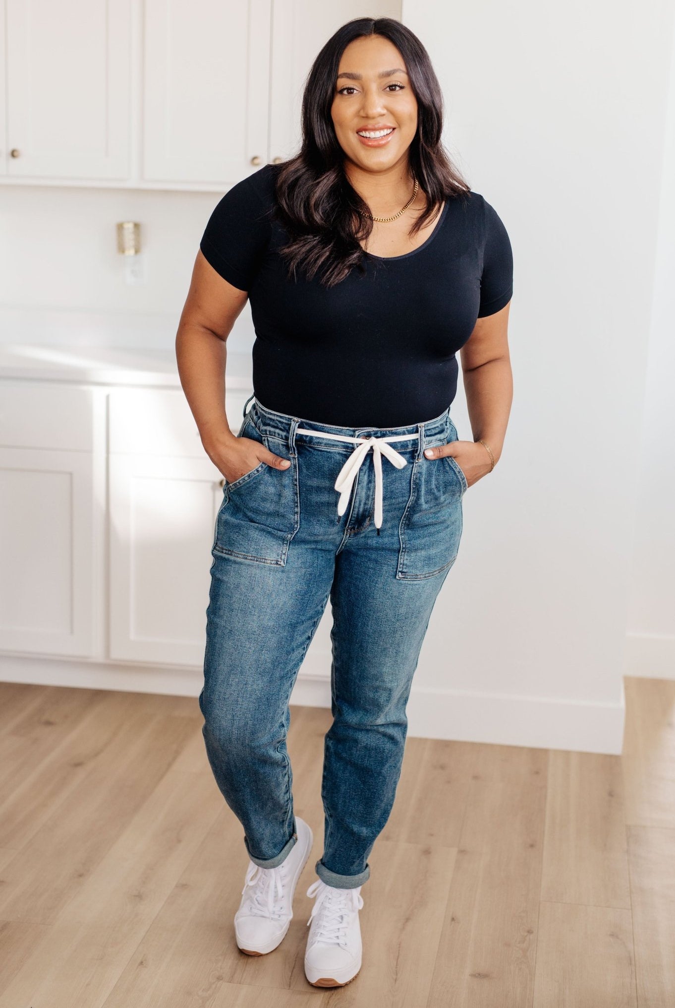 Payton Pull On Denim Joggers in Medium Wash (Online Exclusive) - Uptown Boutique Ramona