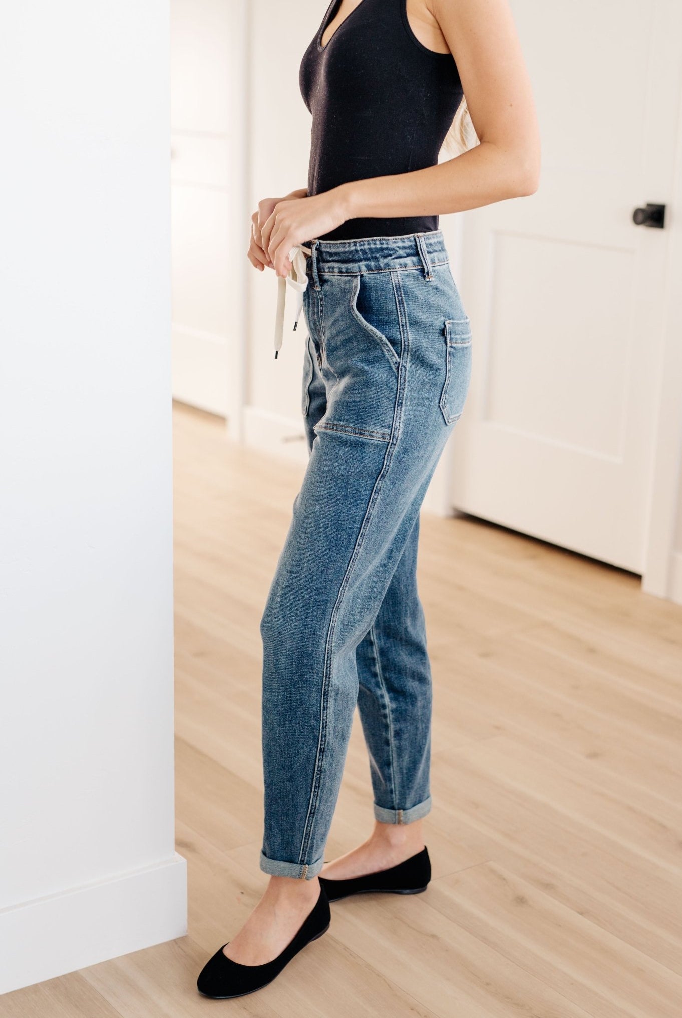 Payton Pull On Denim Joggers in Medium Wash (Online Exclusive) - Uptown Boutique Ramona