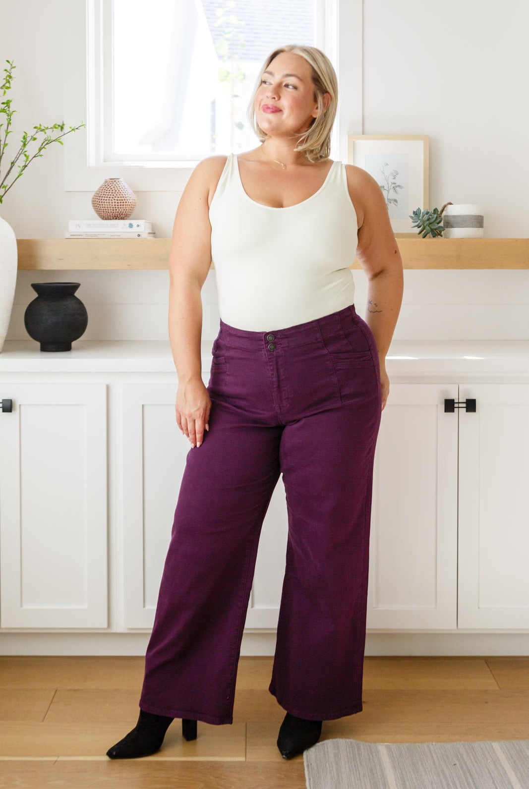 Petunia High Rise Wide Leg Jeans in Plum (Online Exclusive) - Uptown Boutique Ramona