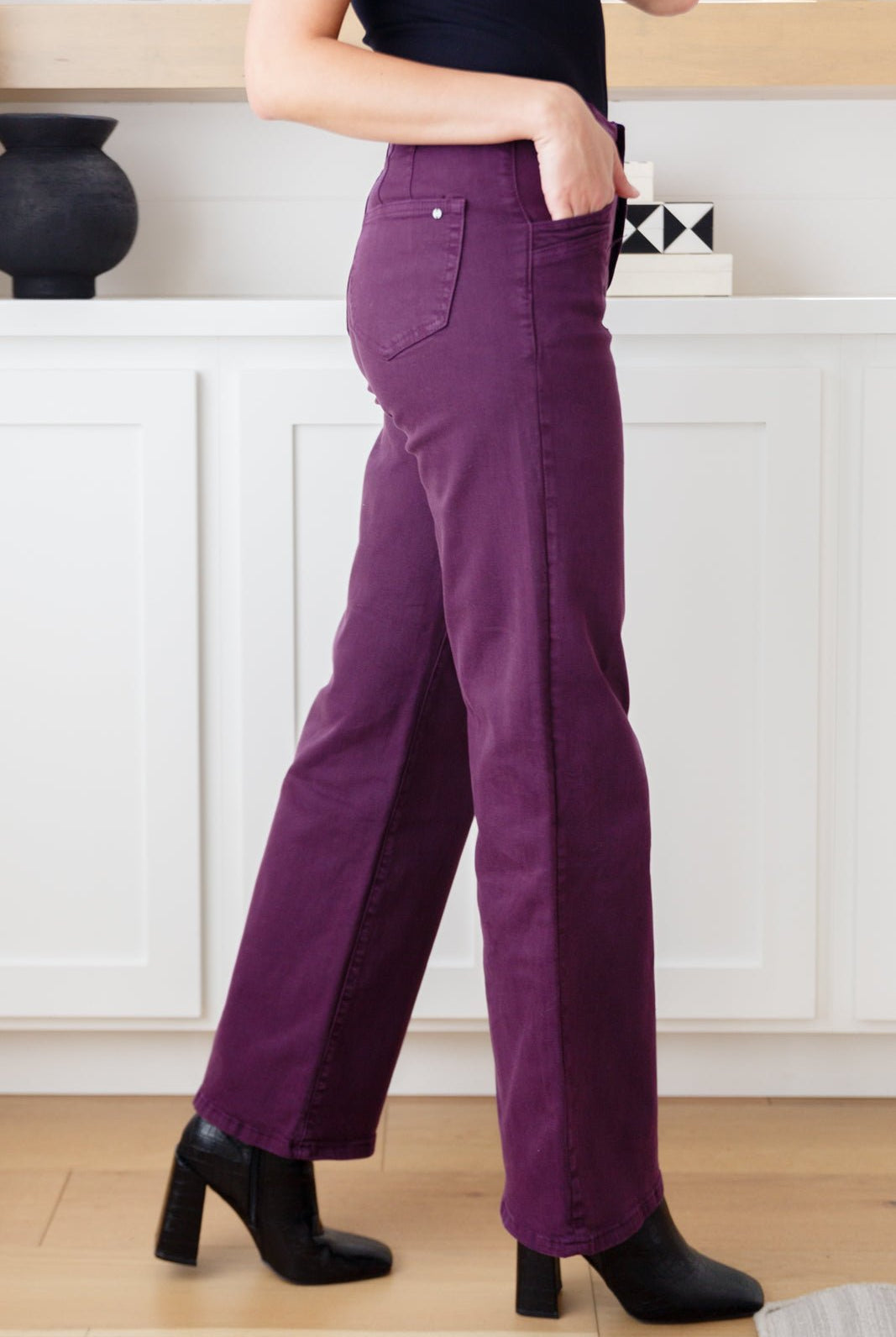 Petunia High Rise Wide Leg Jeans in Plum (Online Exclusive) - Uptown Boutique Ramona
