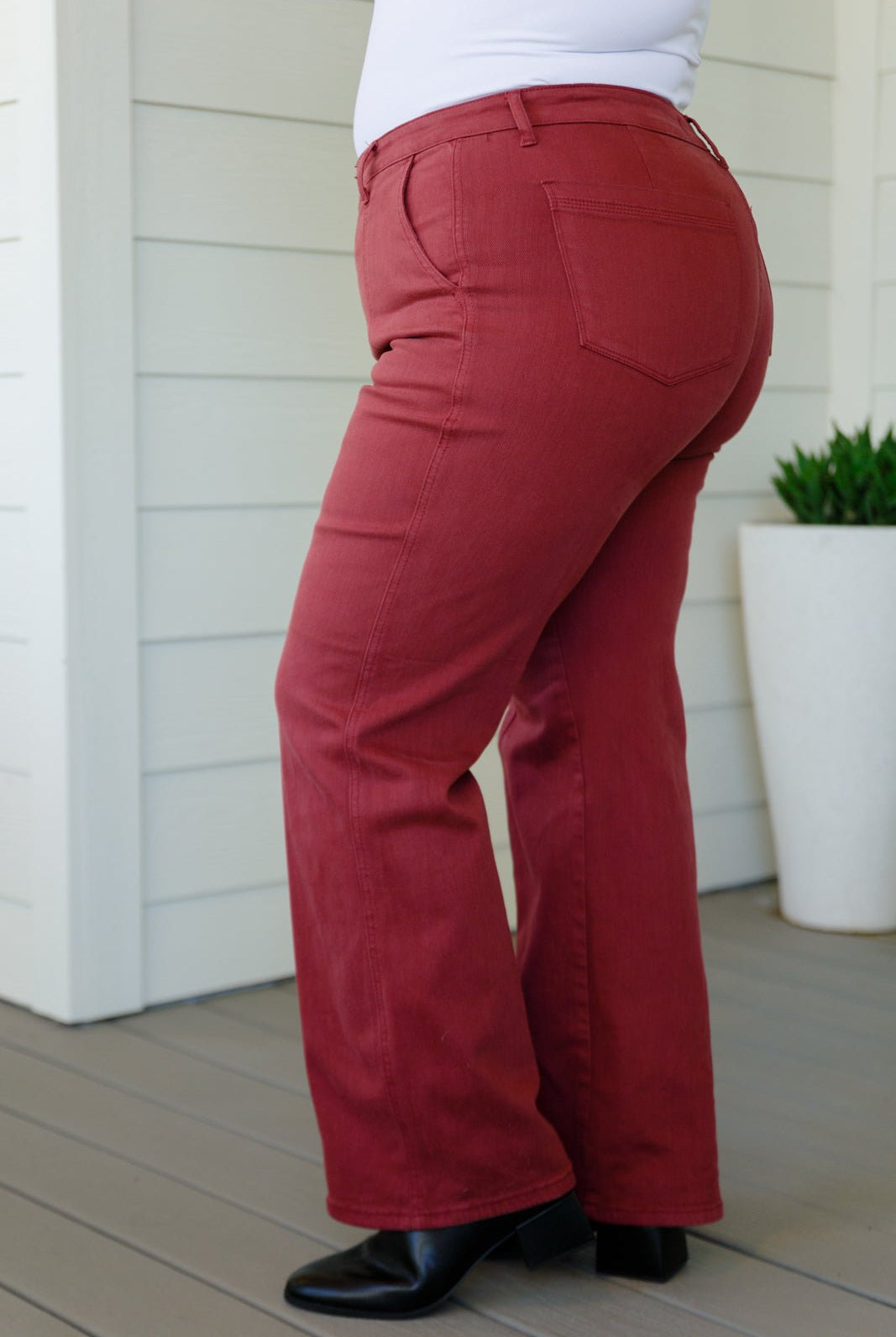 Phoebe High Rise Front Seam Straight Jeans in Burgundy (Online Exclusive) - Uptown Boutique Ramona