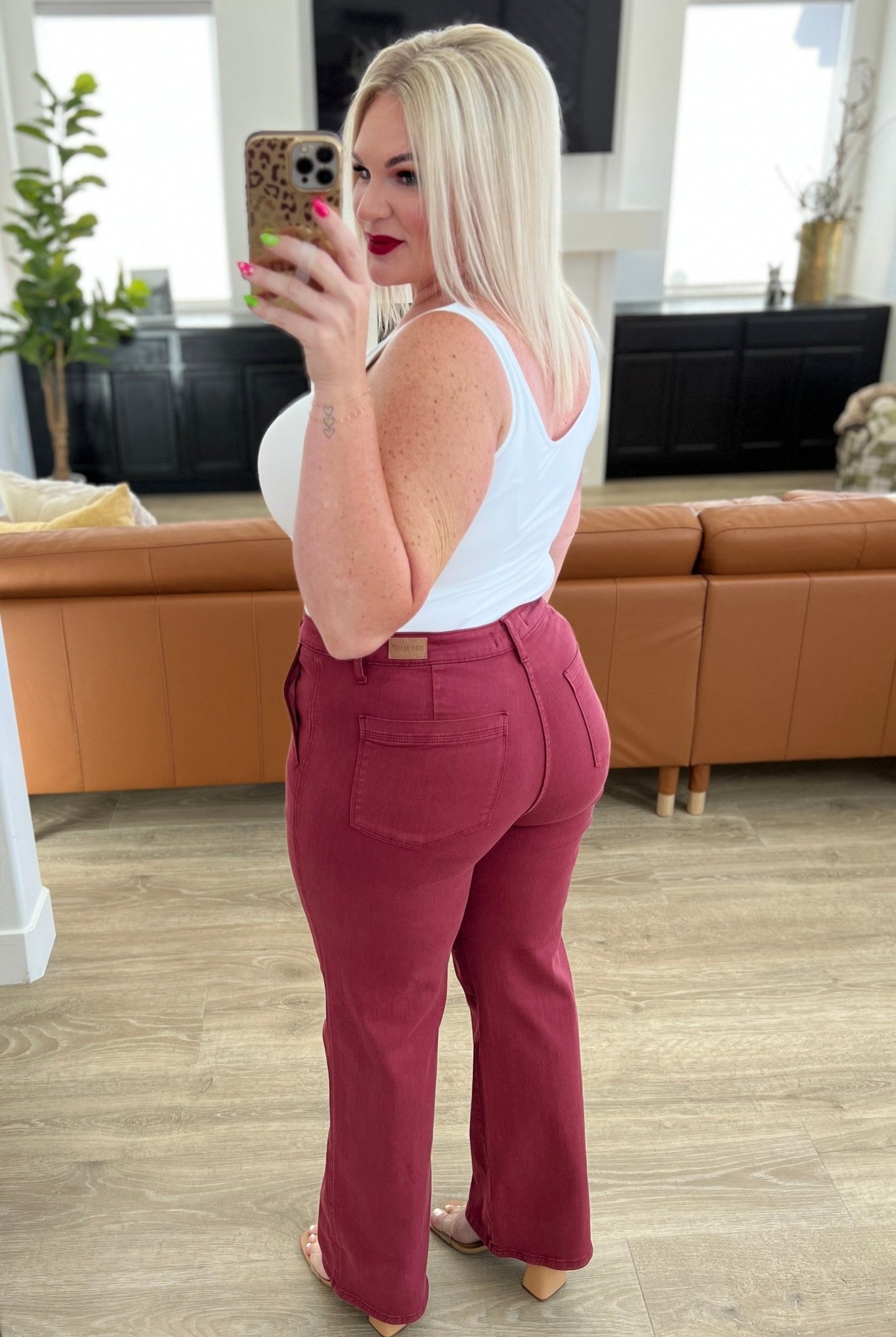 Phoebe High Rise Front Seam Straight Jeans in Burgundy (Online Exclusive) - Uptown Boutique Ramona