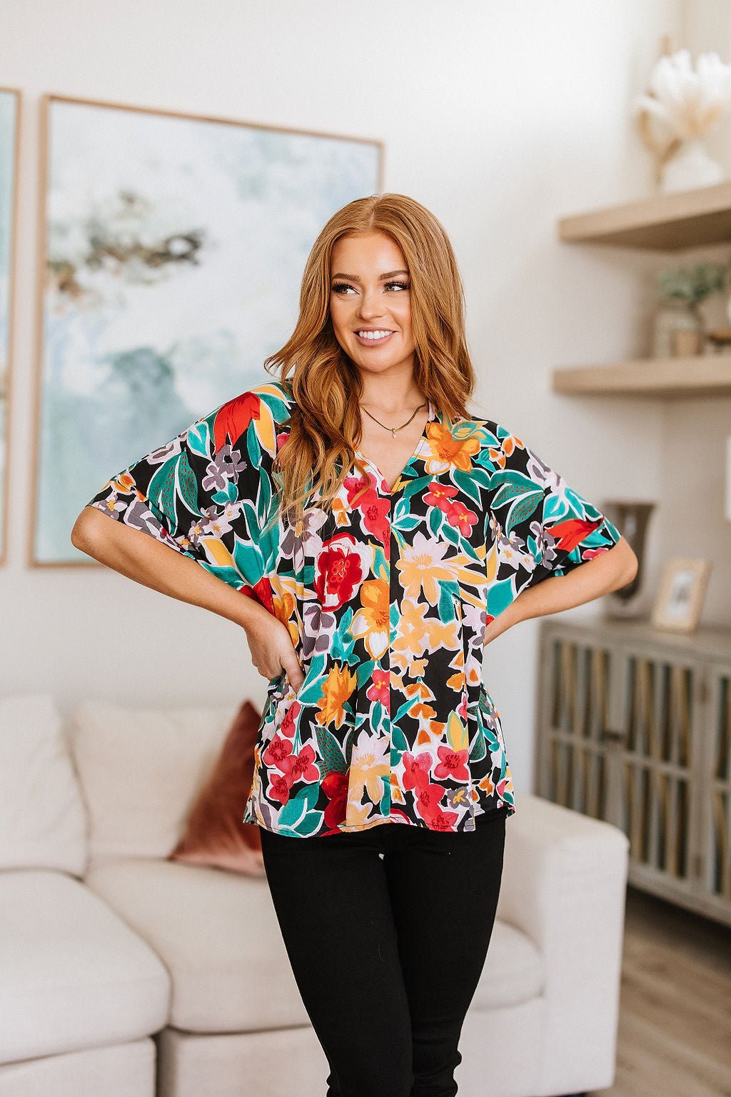 Pretty in Paradise Floral Blouse (Online Exclusive) - Uptown Boutique Ramona