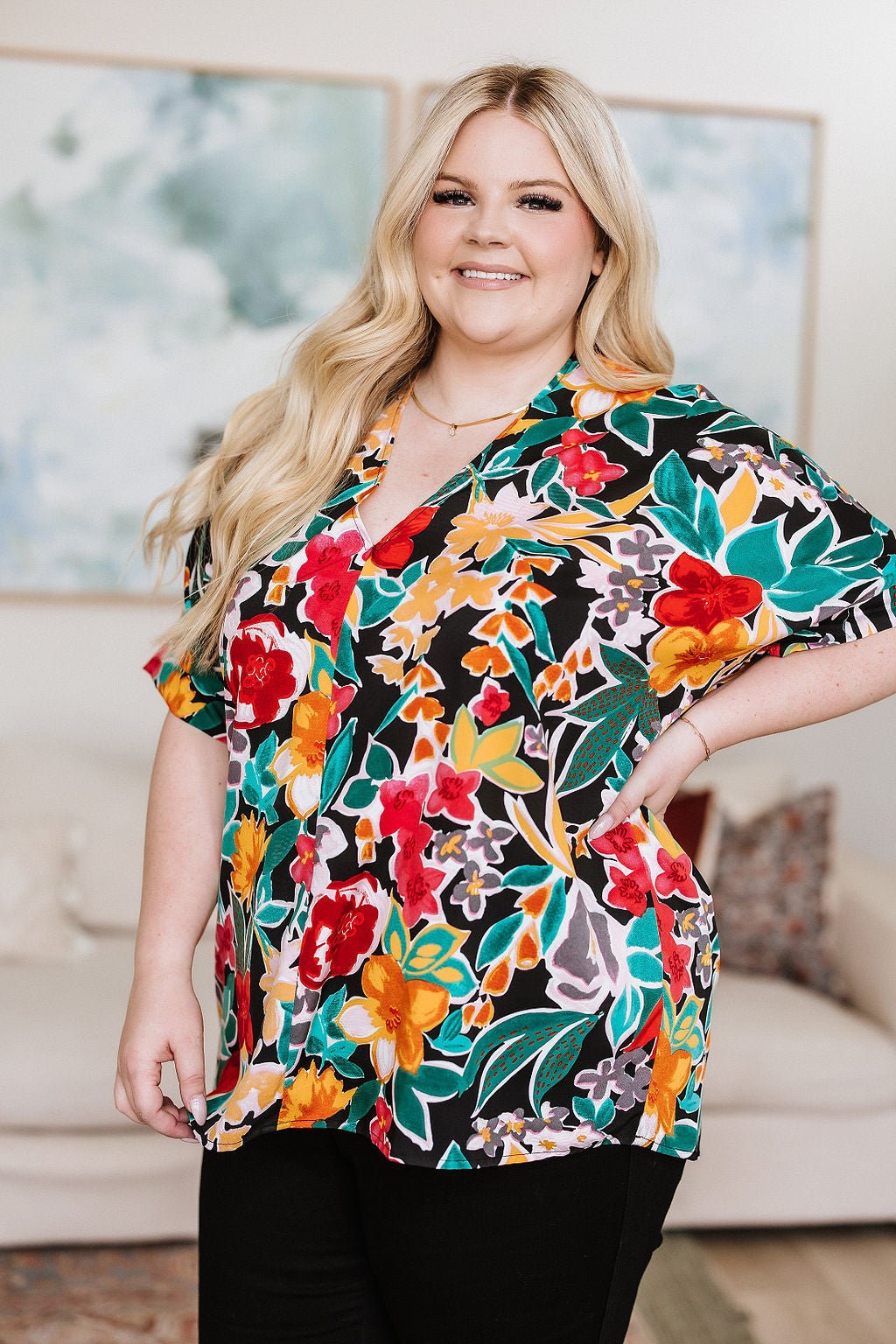 Pretty in Paradise Floral Blouse (Online Exclusive) - Uptown Boutique Ramona