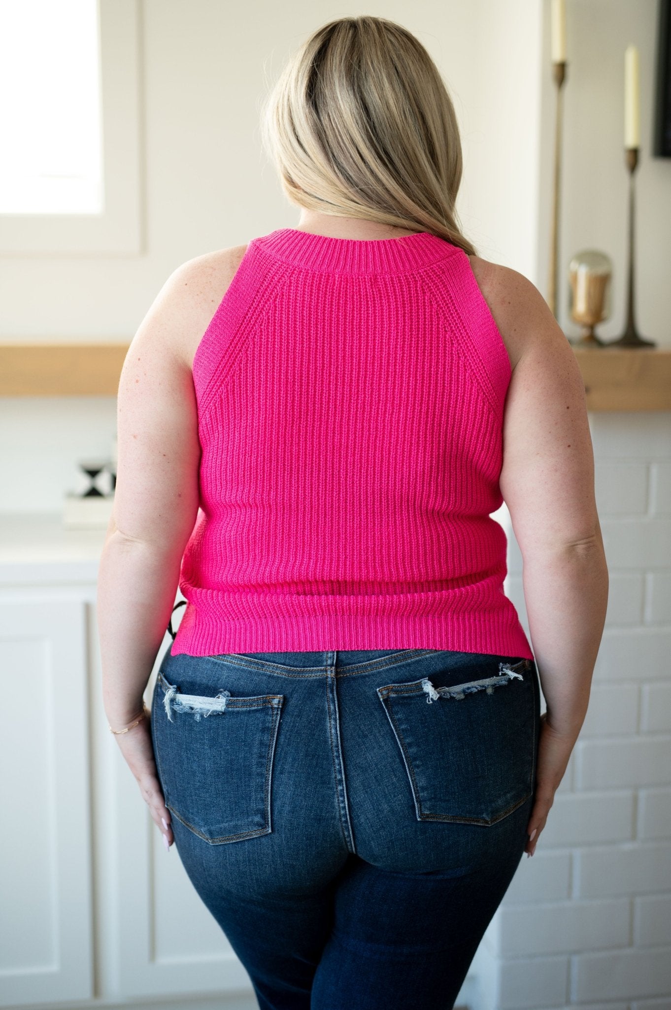 Previous Engagement Halter Neck Sweater Tank in Pink (Online Exclusive) - Uptown Boutique Ramona