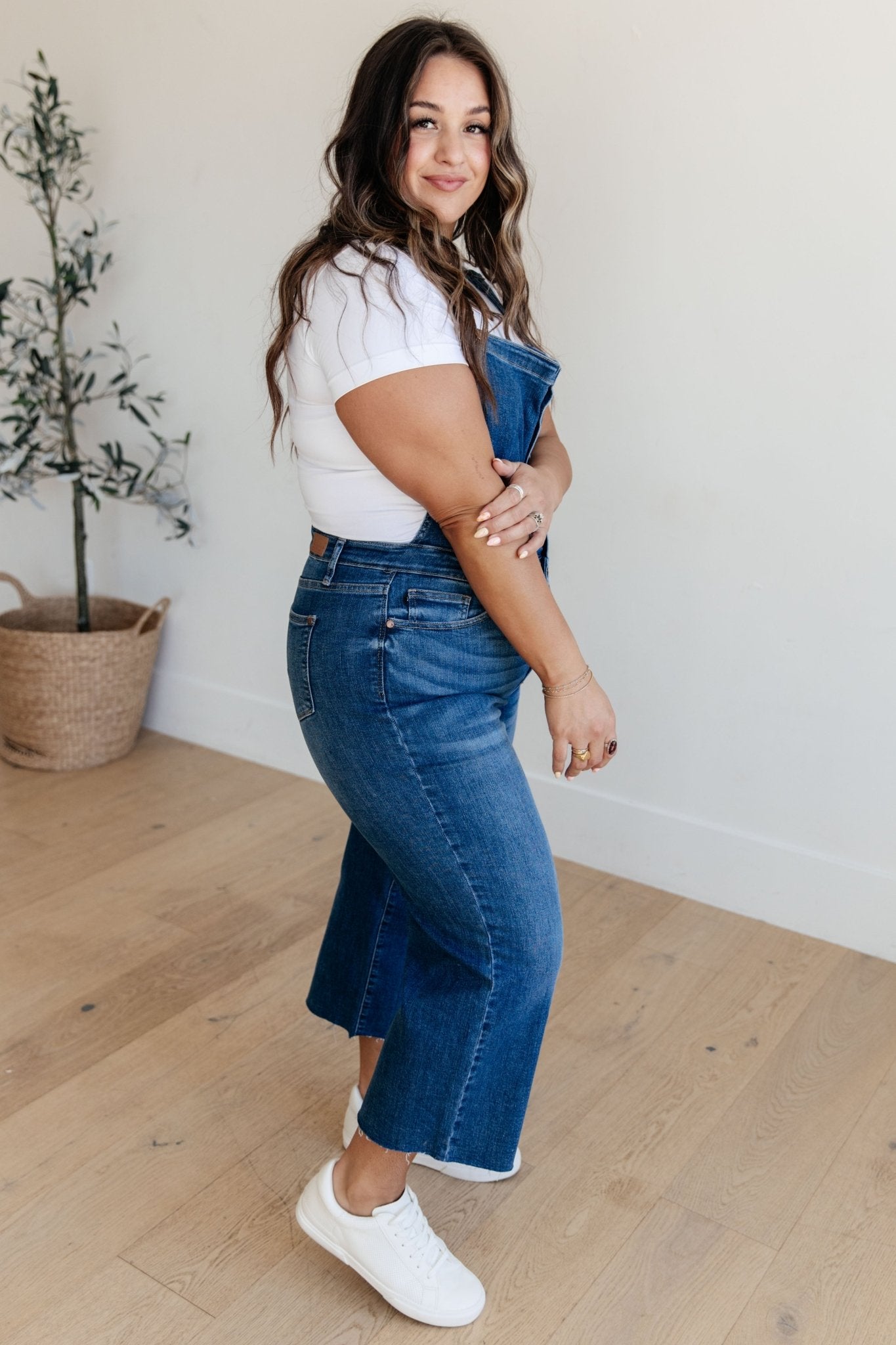 Priscilla High Rise Crop Wide Leg Denim Overalls (Online Exclusive) - Uptown Boutique Ramona