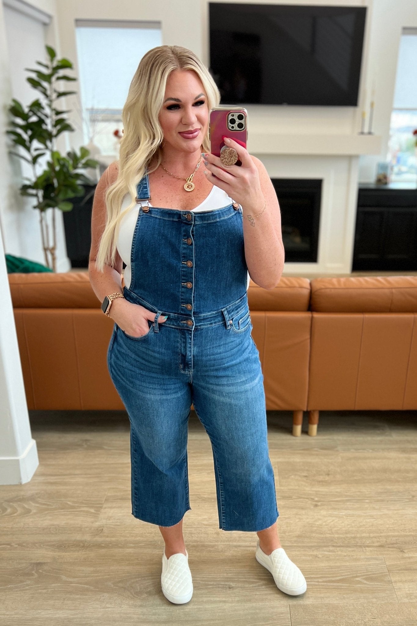 Priscilla High Rise Crop Wide Leg Denim Overalls (Online Exclusive) - Uptown Boutique Ramona