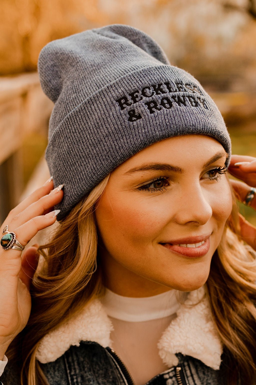 Reckless & Rowdy Knit Embroidered Beanie - Uptown Boutique Ramona