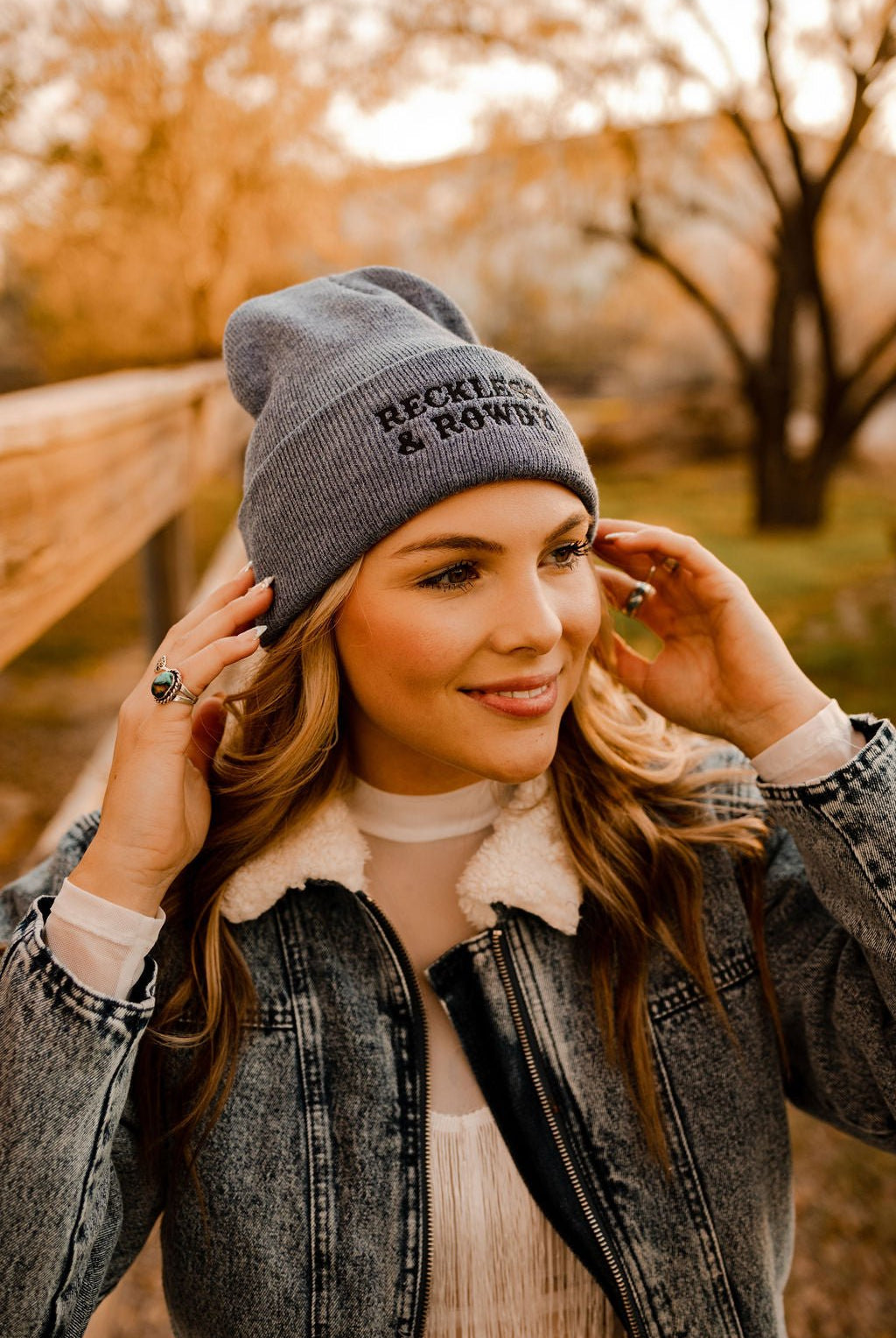 Reckless & Rowdy Knit Embroidered Beanie - Uptown Boutique Ramona