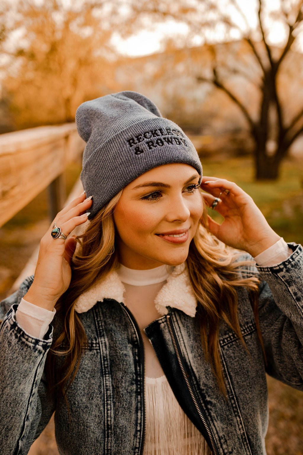 Reckless & Rowdy Knit Embroidered Beanie - Uptown Boutique Ramona