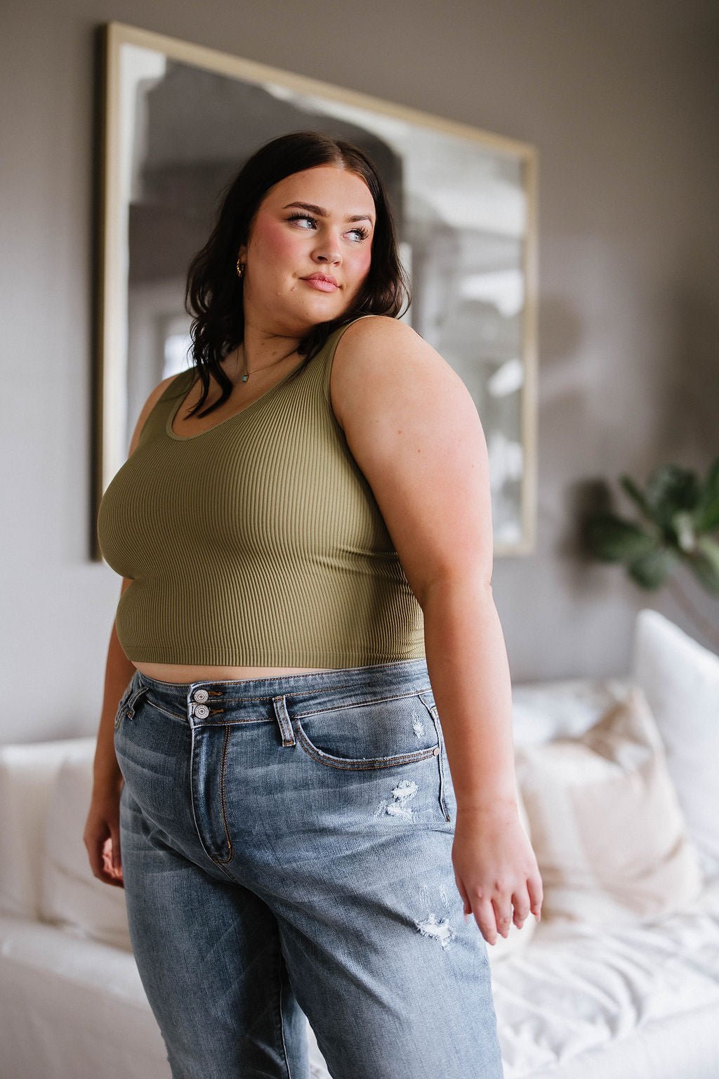 Relevant Ribbed Seamless Reversible Tank in Moss (Online Exclusive) - Uptown Boutique Ramona