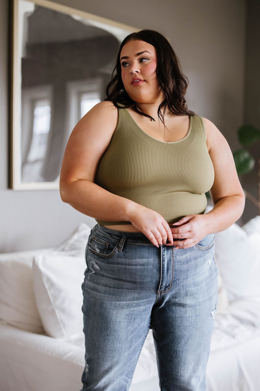 Relevant Ribbed Seamless Reversible Tank in Moss (Online Exclusive) - Uptown Boutique Ramona