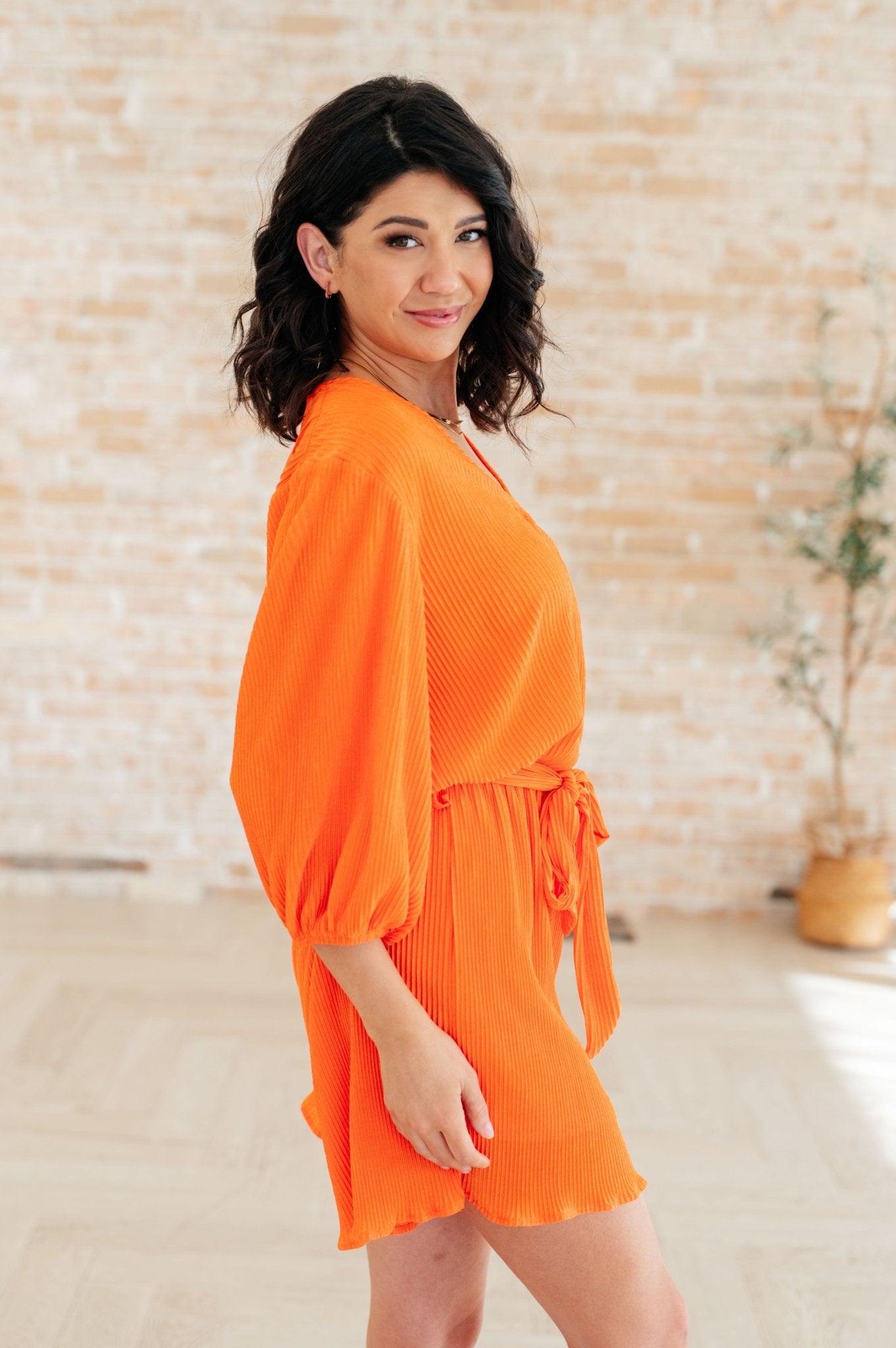 Roll With me Romper in Tangerine - Uptown Boutique Ramona