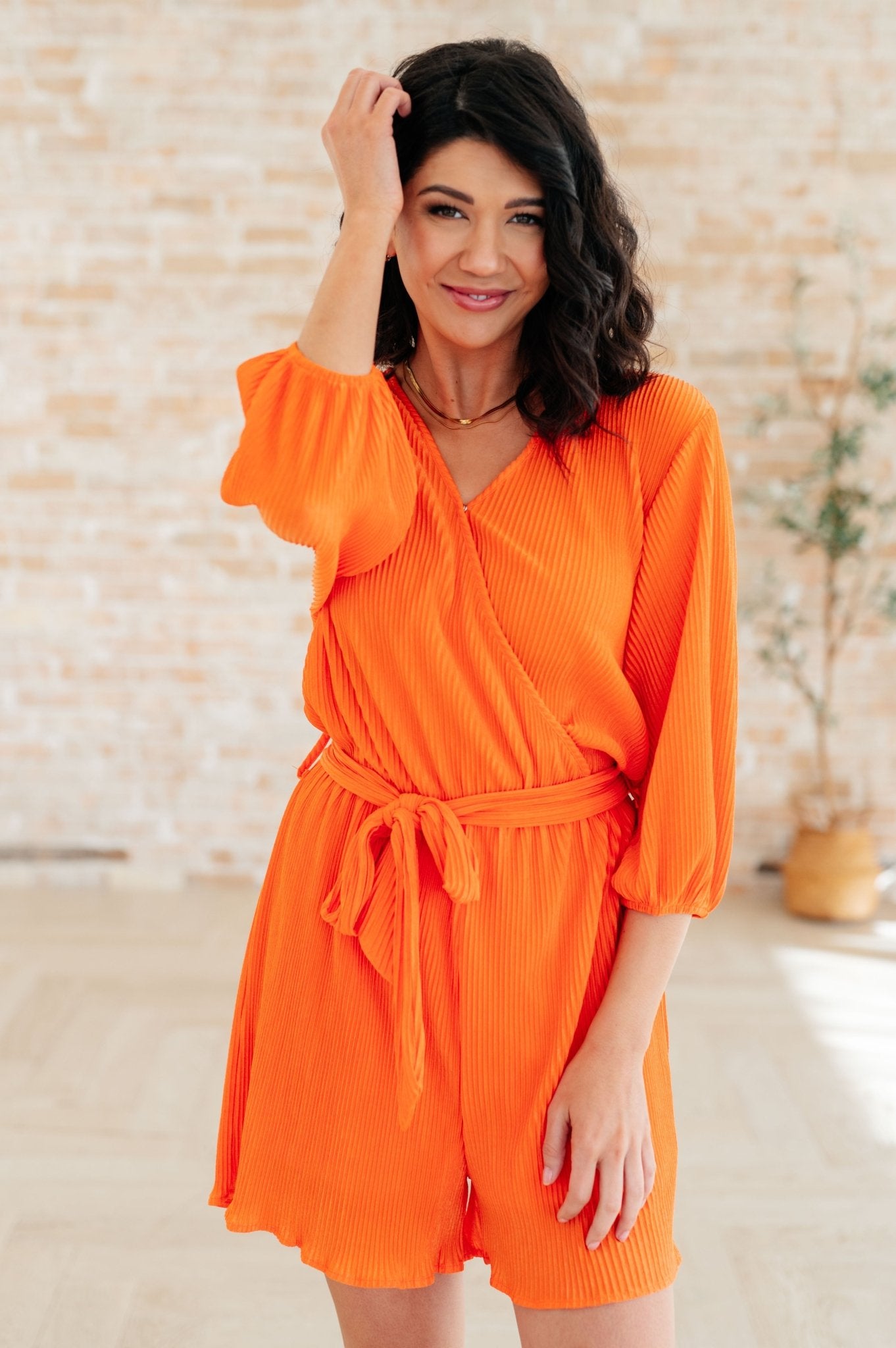 Roll With me Romper in Tangerine - Uptown Boutique Ramona