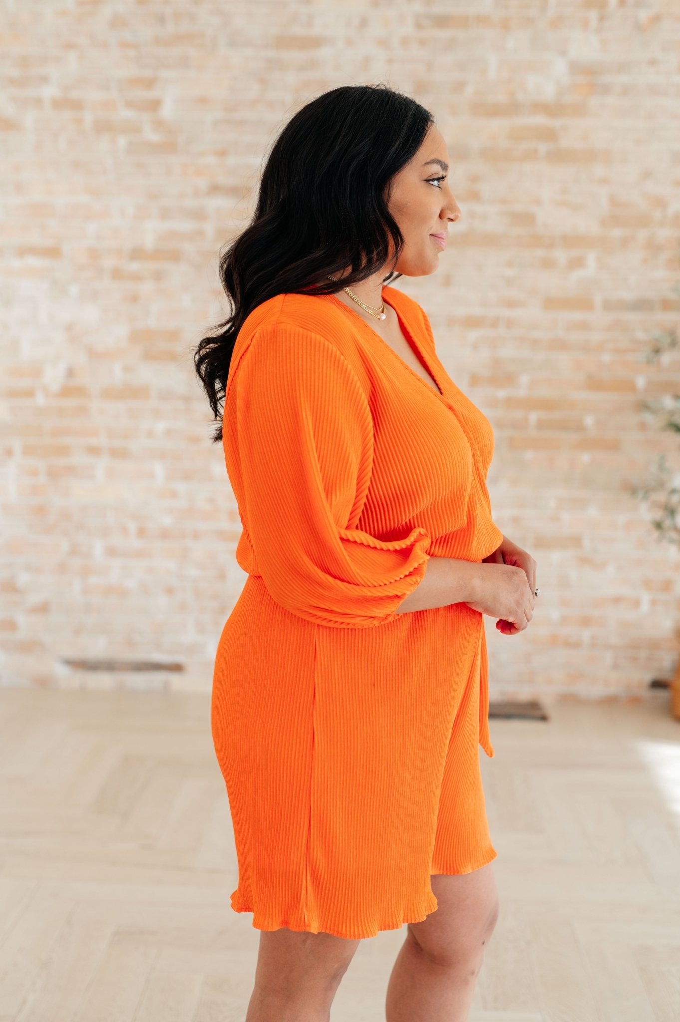 Roll With me Romper in Tangerine - Uptown Boutique Ramona