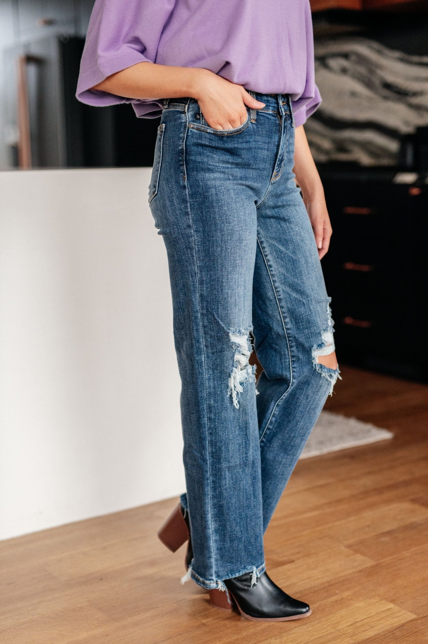 Rose High Rise 90's Straight Jeans in Dark Wash (Online Exclusive) - Uptown Boutique Ramona