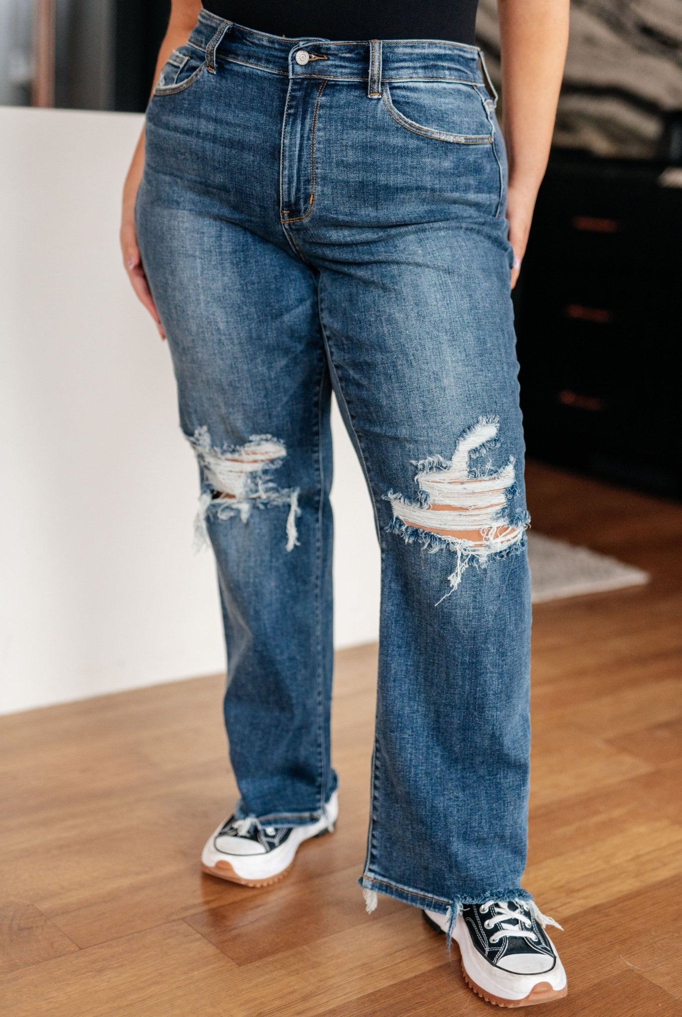 Rose High Rise 90's Straight Jeans in Dark Wash (Online Exclusive) - Uptown Boutique Ramona
