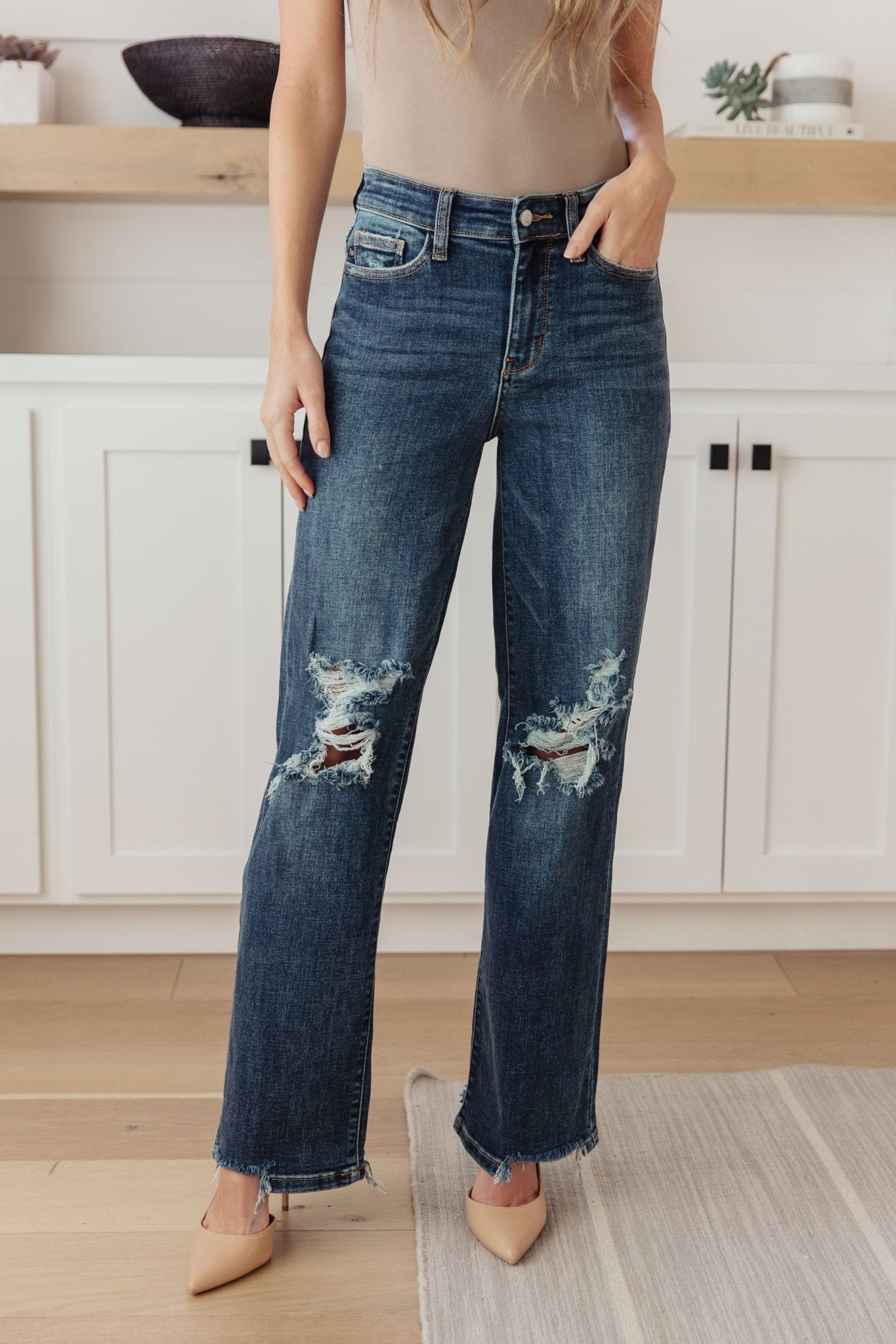 Rose High Rise 90's Straight Jeans in Dark Wash (Online Exclusive) - Uptown Boutique Ramona