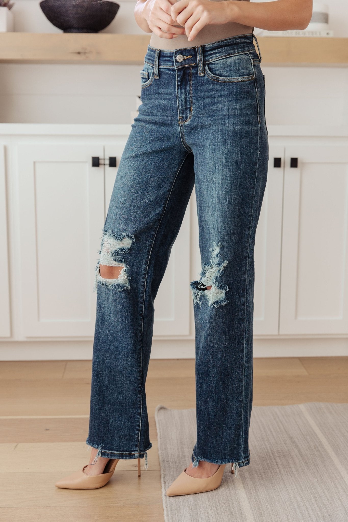 Rose High Rise 90's Straight Jeans in Dark Wash (Online Exclusive) - Uptown Boutique Ramona