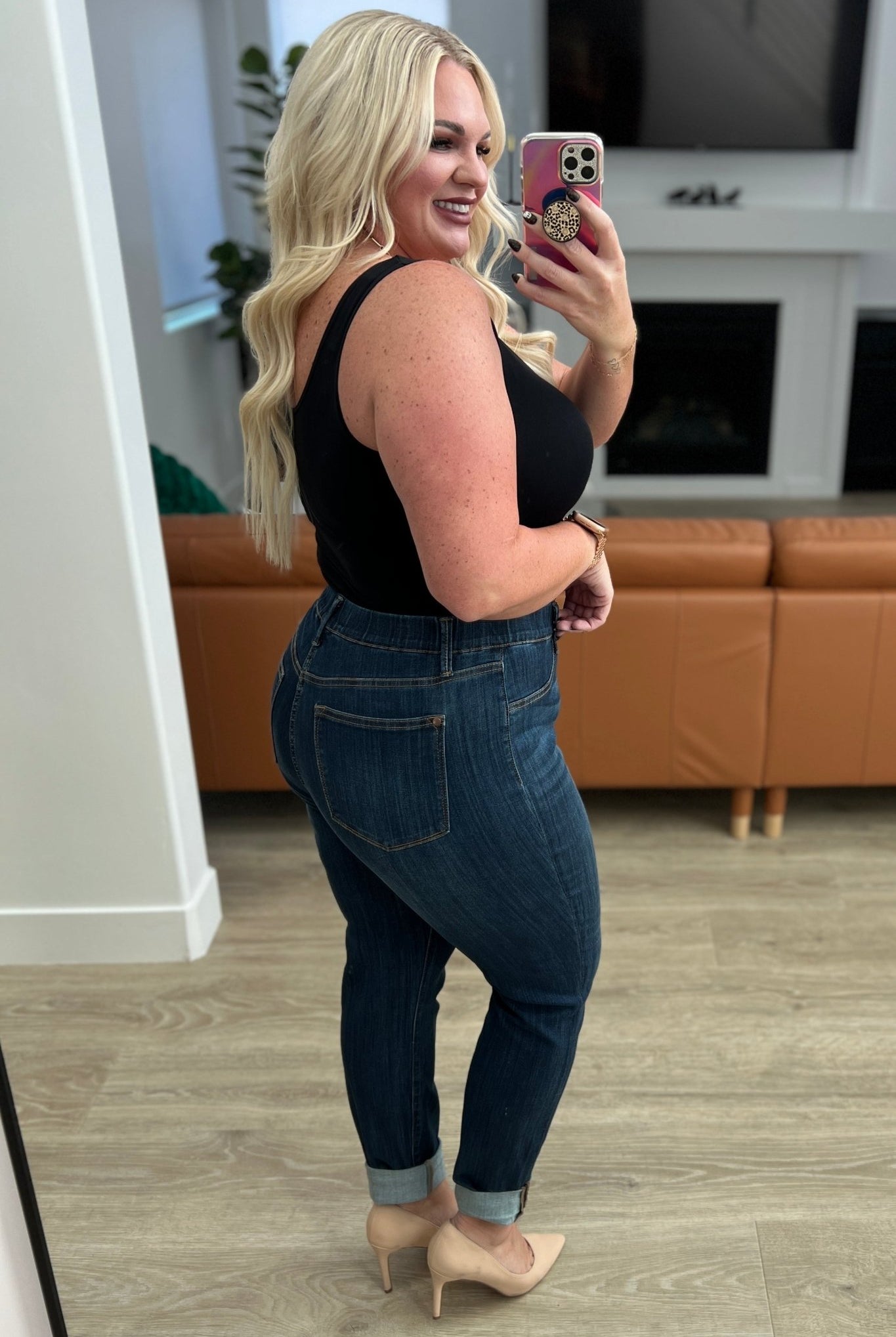 Rowena High Rise Pull On Double Cuff Slim Jeans (Online Exclusive) - Uptown Boutique Ramona