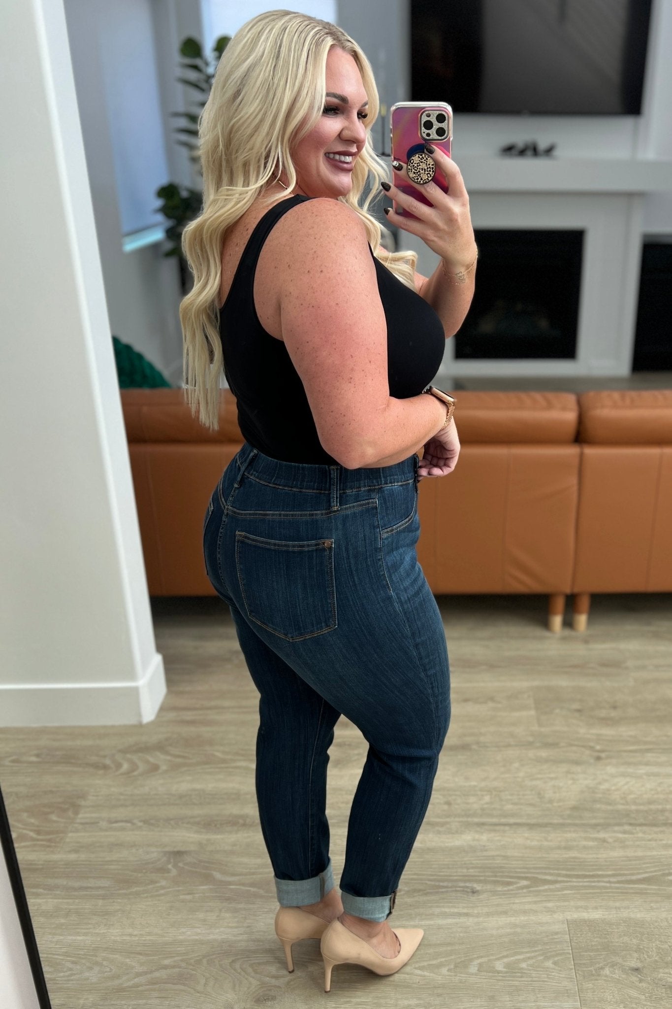 Rowena High Rise Pull On Double Cuff Slim Jeans (Online Exclusive) - Uptown Boutique Ramona