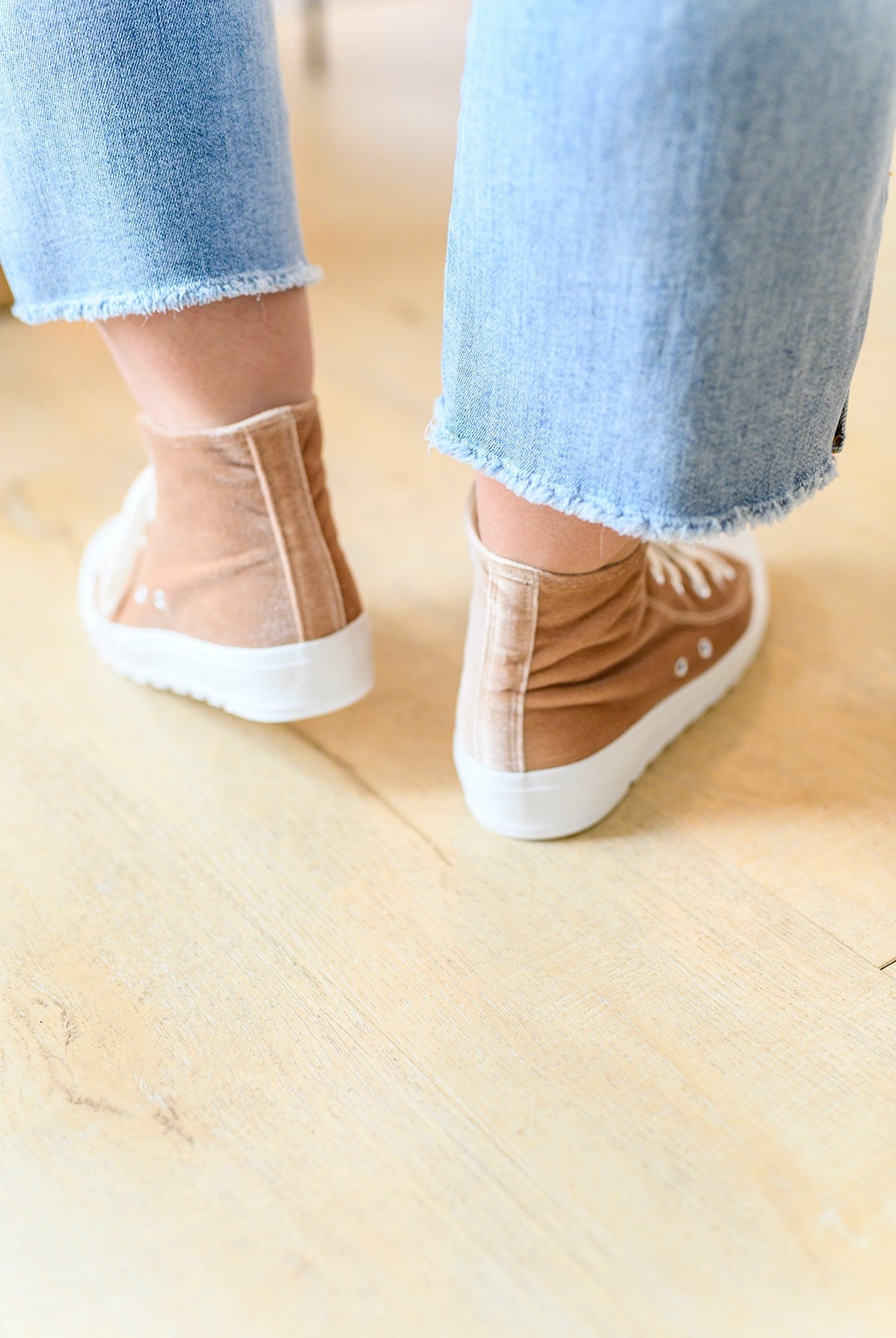 Run Me Down Velvet High Tops in Tan (Online Exclusive) - Uptown Boutique Ramona