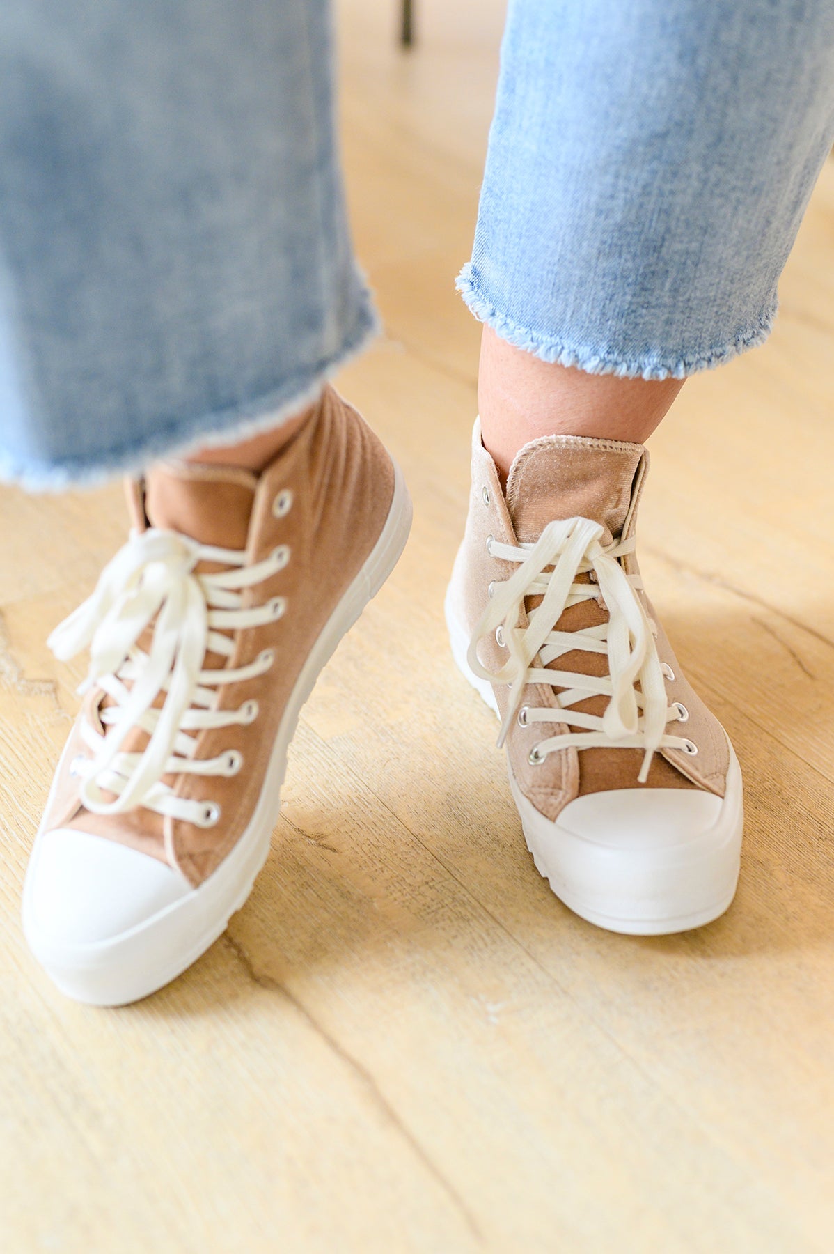Run Me Down Velvet High Tops in Tan (Online Exclusive) - Uptown Boutique Ramona