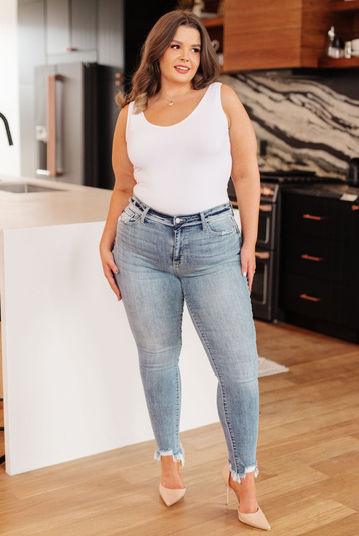 Sherry Mid Rise Release Waistband Detail Skinny (Online Exclusive) - Uptown Boutique Ramona