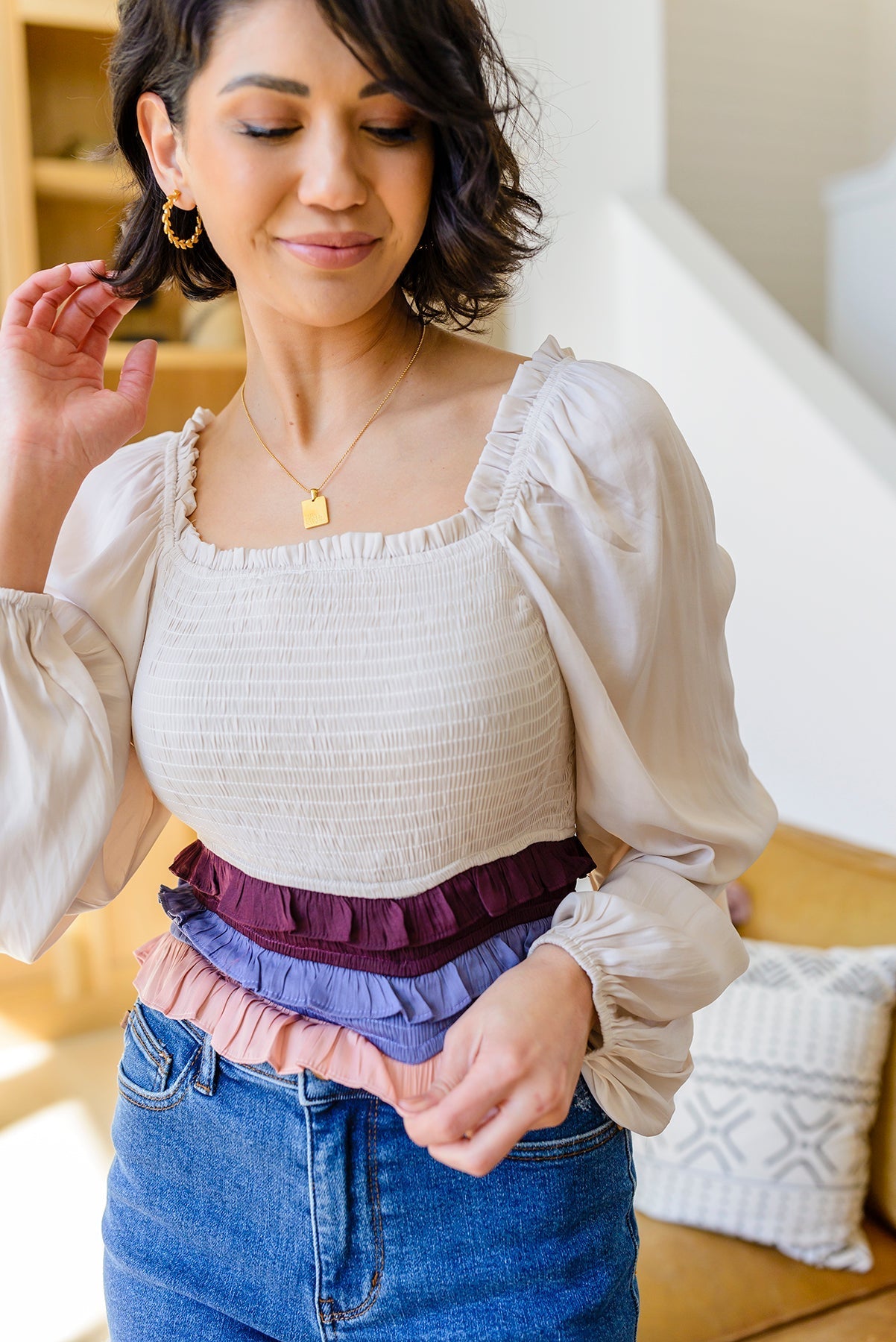 Shirley Smocked Ruffle Blouse (Online Exclusive) - Uptown Boutique Ramona