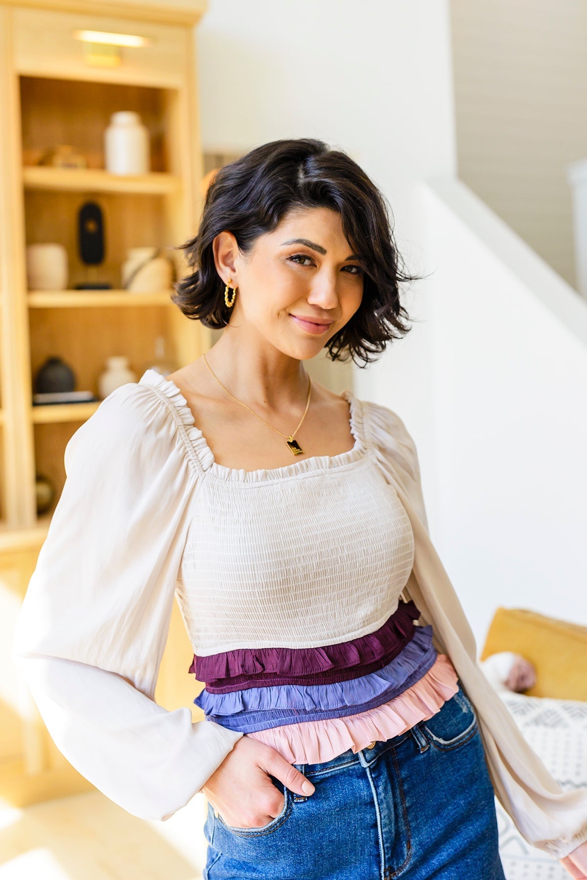 Shirley Smocked Ruffle Blouse (Online Exclusive) - Uptown Boutique Ramona