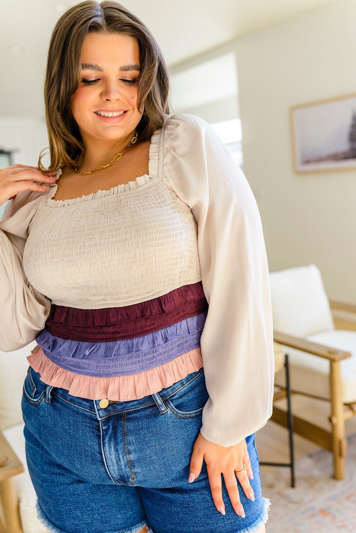 Shirley Smocked Ruffle Blouse (Online Exclusive) - Uptown Boutique Ramona