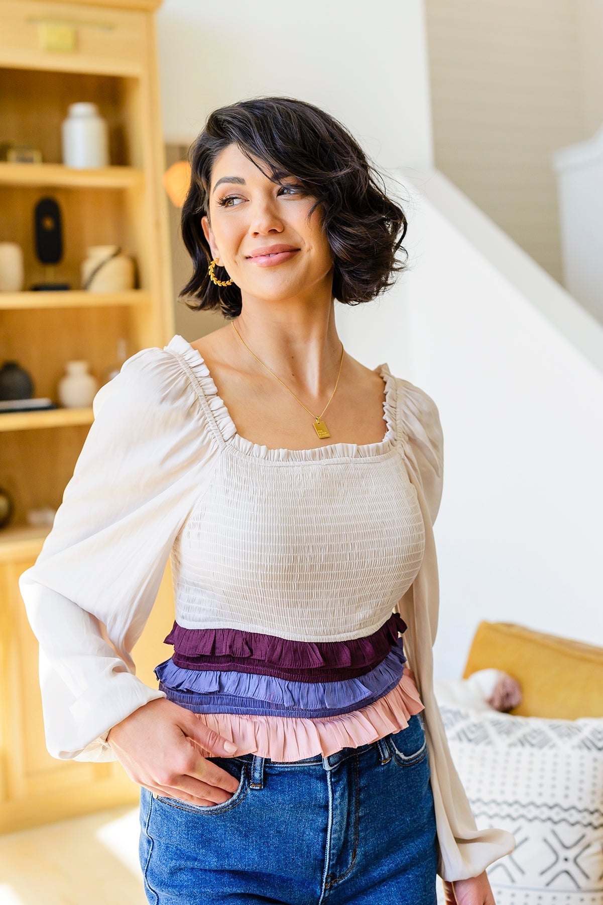 Shirley Smocked Ruffle Blouse (Online Exclusive) - Uptown Boutique Ramona