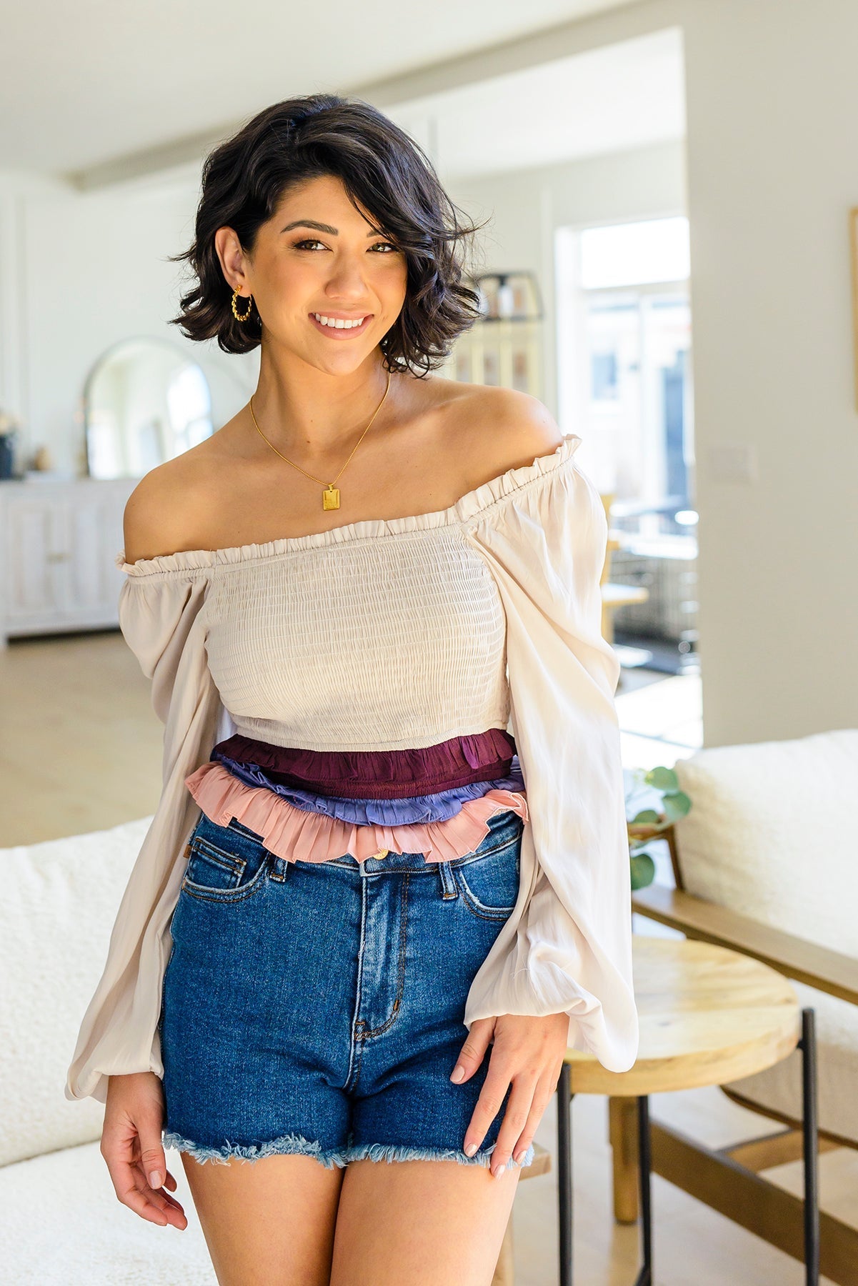 Shirley Smocked Ruffle Blouse (Online Exclusive) - Uptown Boutique Ramona