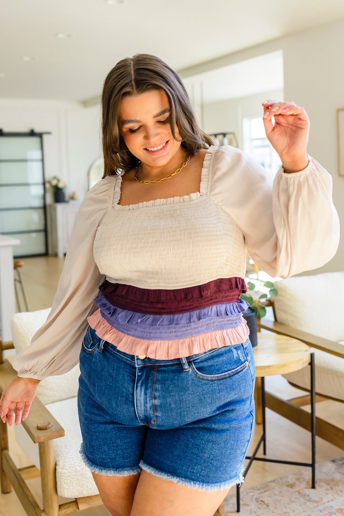 Shirley Smocked Ruffle Blouse (Online Exclusive) - Uptown Boutique Ramona