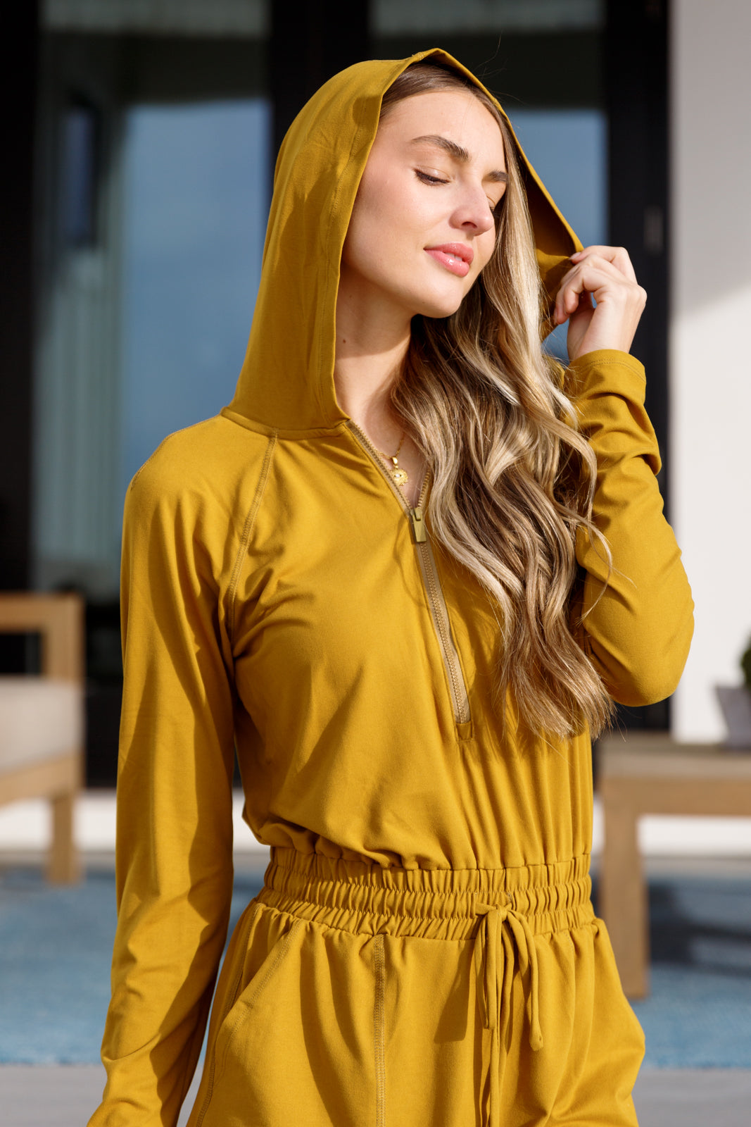 Getting Out Long Sleeve Hoodie Romper Gold Spice (Online Exclusive)