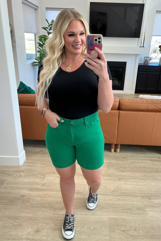 Jenna High Rise Control Top Cuffed Shorts in Green (Online Exclusive)