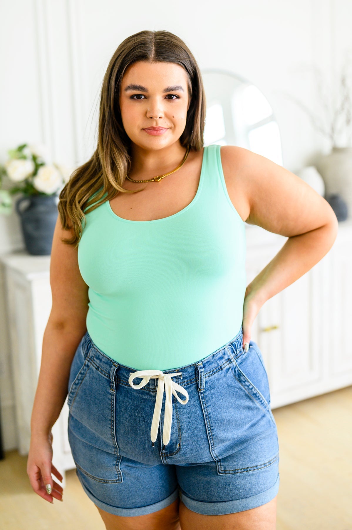 The Basics Long Line Reversible Tank in Mint (Online Exclusive)