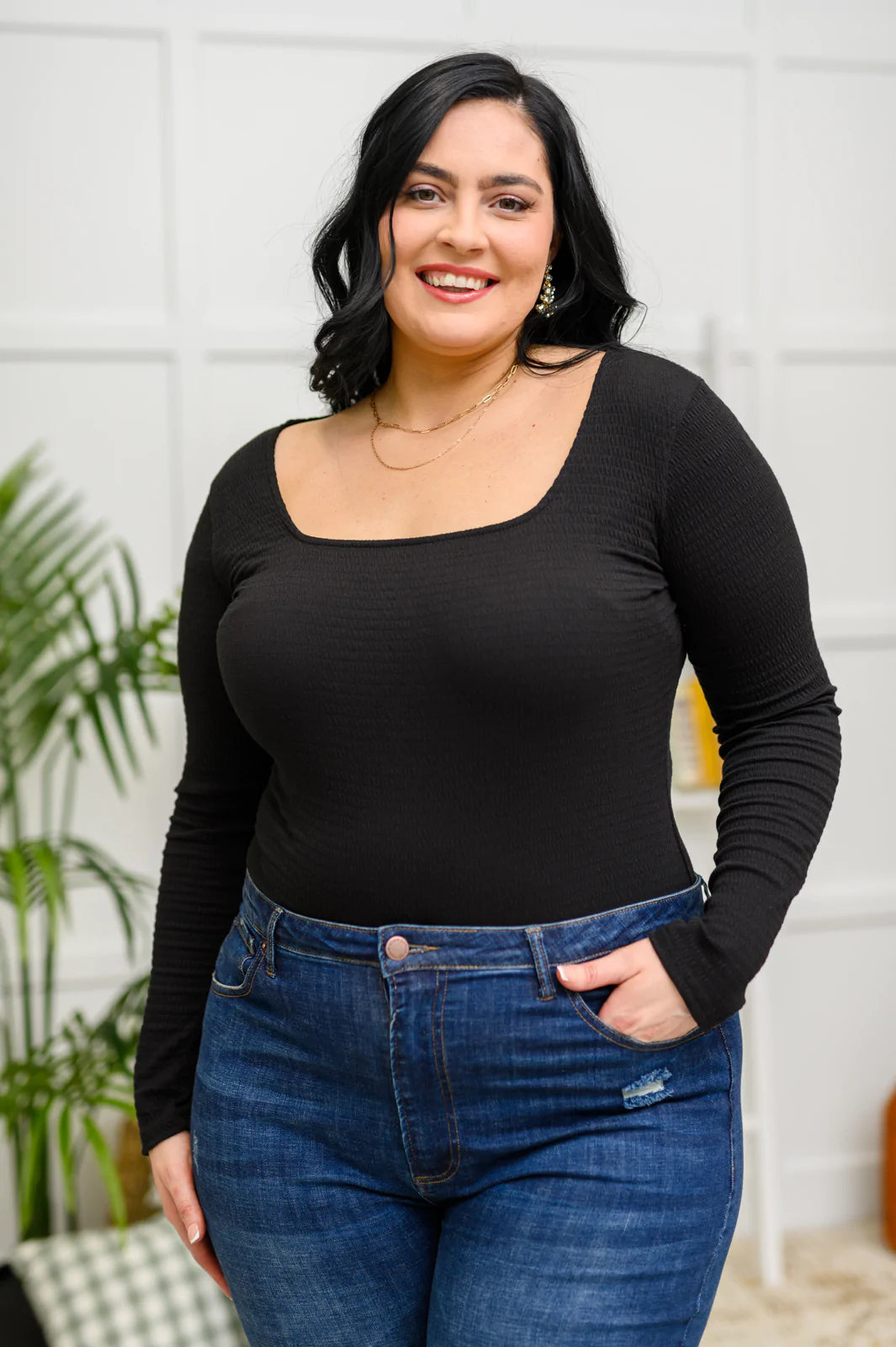 The Trisha Textured Square Neck Bodysuit in Black (Online Exclusive) –  Uptown Boutique Ramona