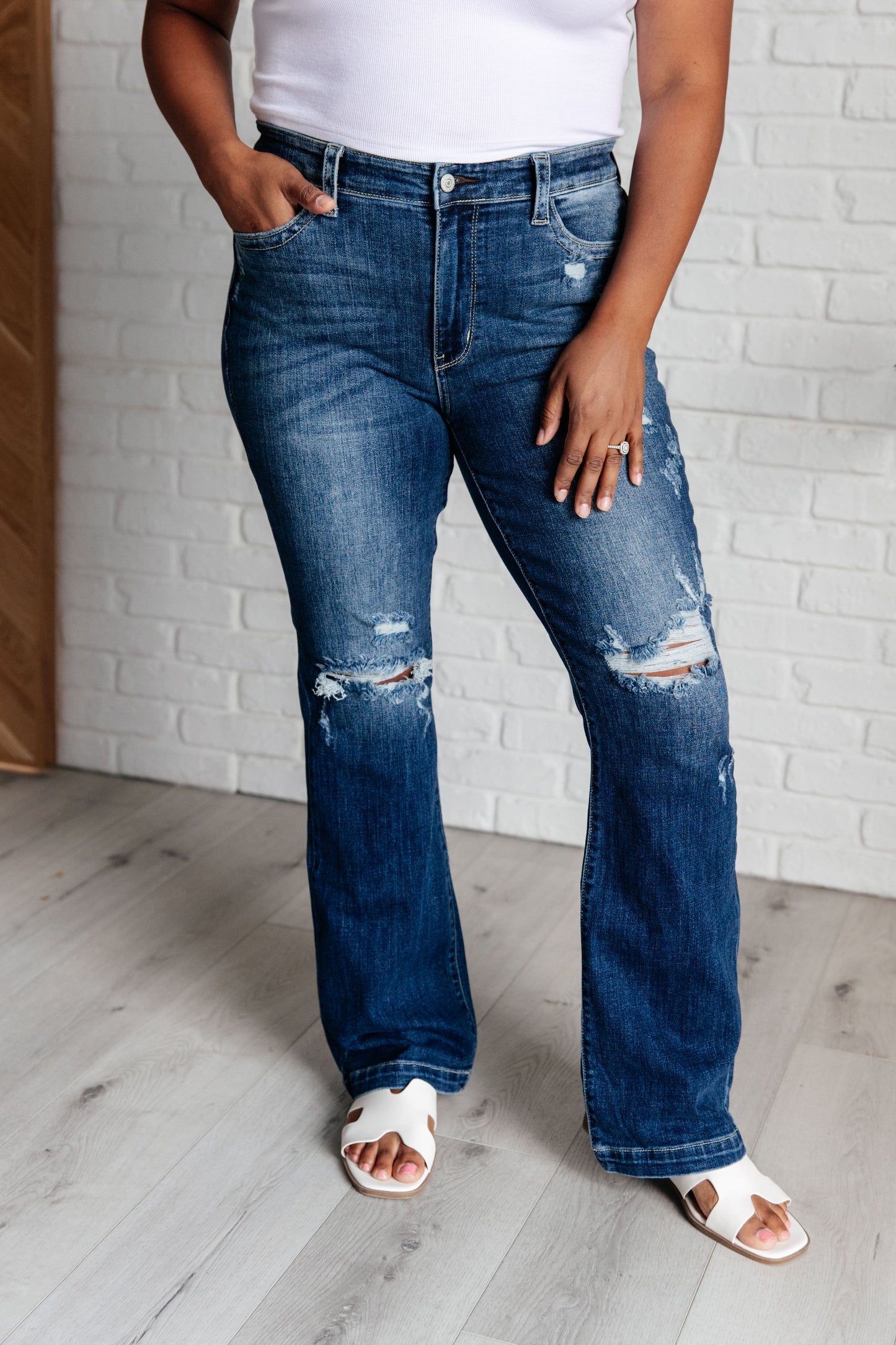 Mila Mid Rise Distressed Bootcut Jeans (Online Exclusive)