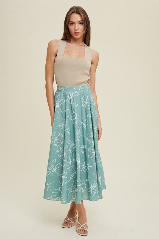 WANDER THE TOWN FLORAL MIDI SKIRT