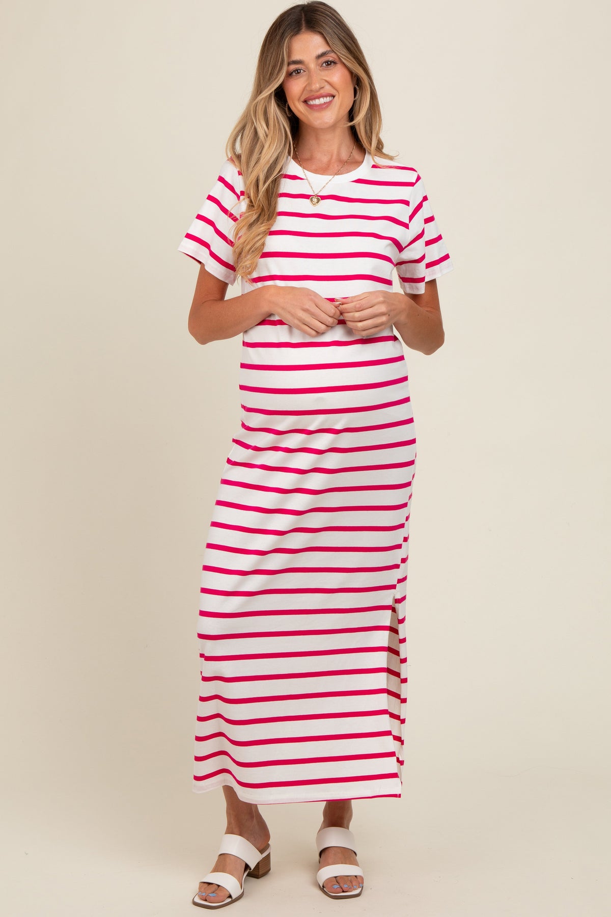 Fuchsia Striped Side Slit Maternity Maxi Dress (Online Exclusive) – Uptown  Boutique