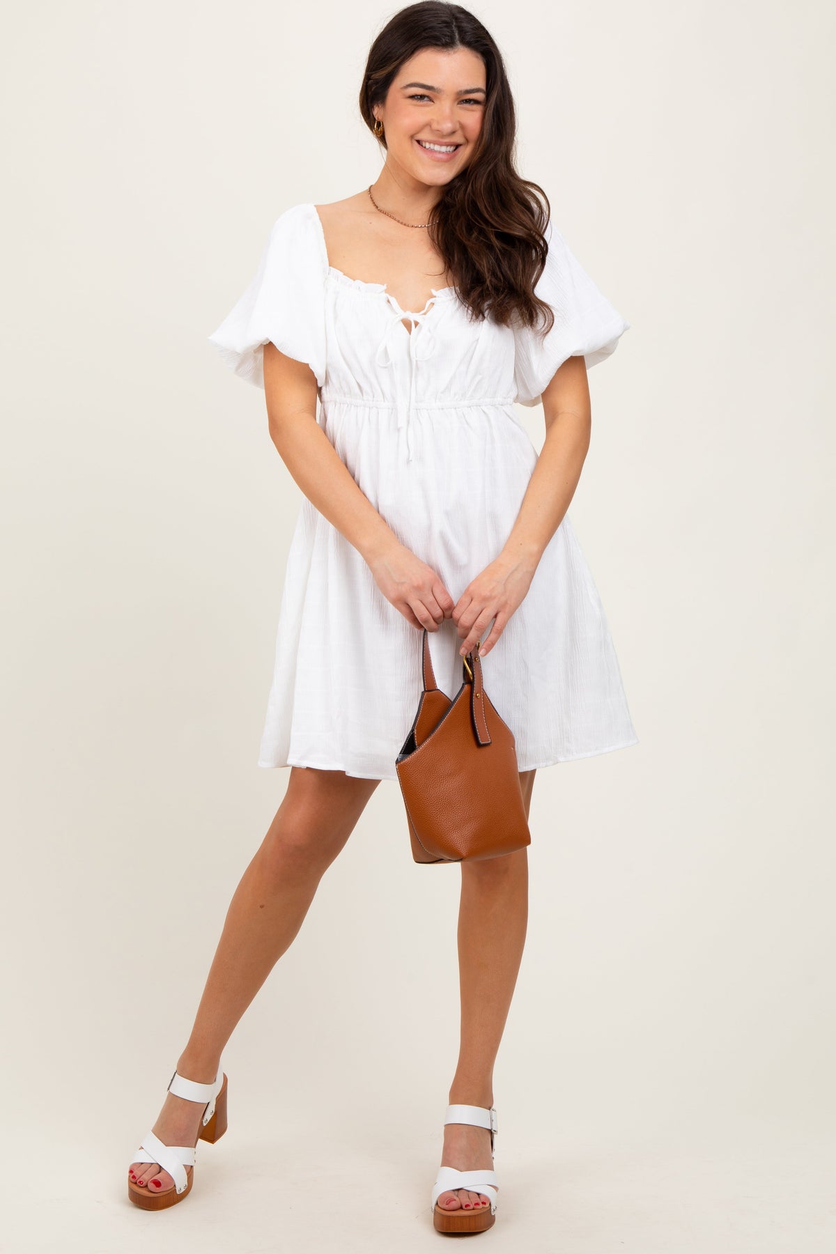 mini white maternity dress Women's Maternity White Sequin Detail Open Back Mini Dress