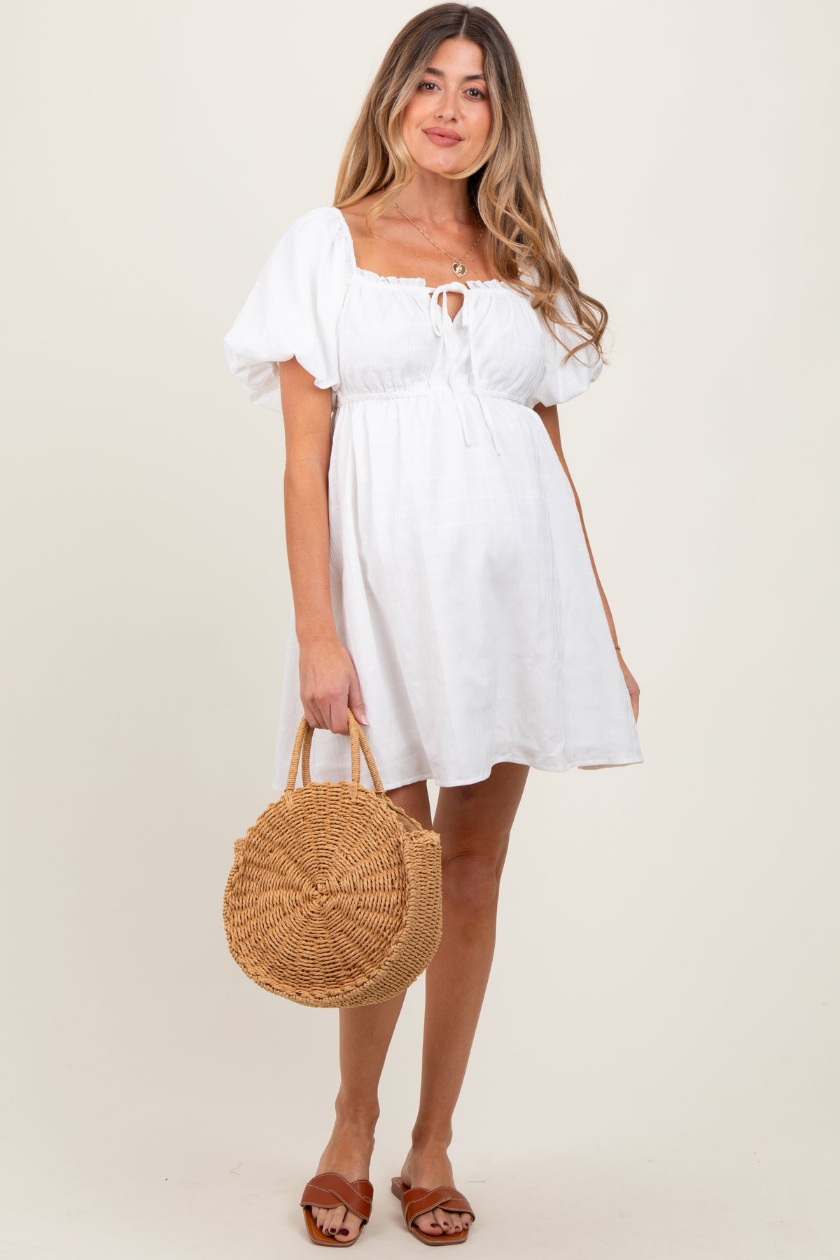 white maternity short dress Oyster Lace Maternity Dress Short (Ivory)