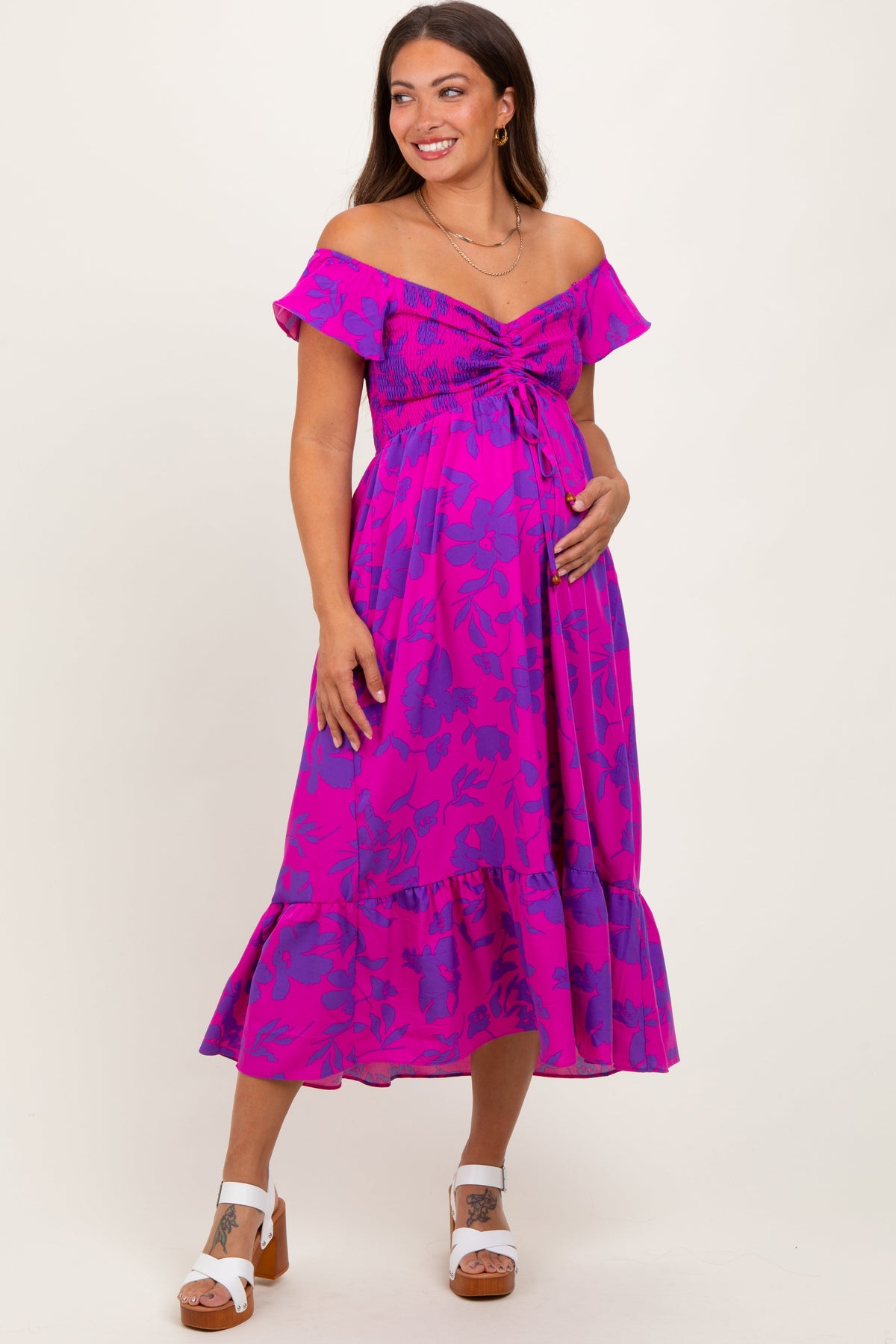 Magenta Multi Smocked Top Maternity Maxi Dress (Online Exclusive) Medium Magenta Multi Smocked Top Maternity Maxi Dress (Online Exclusive) Medium