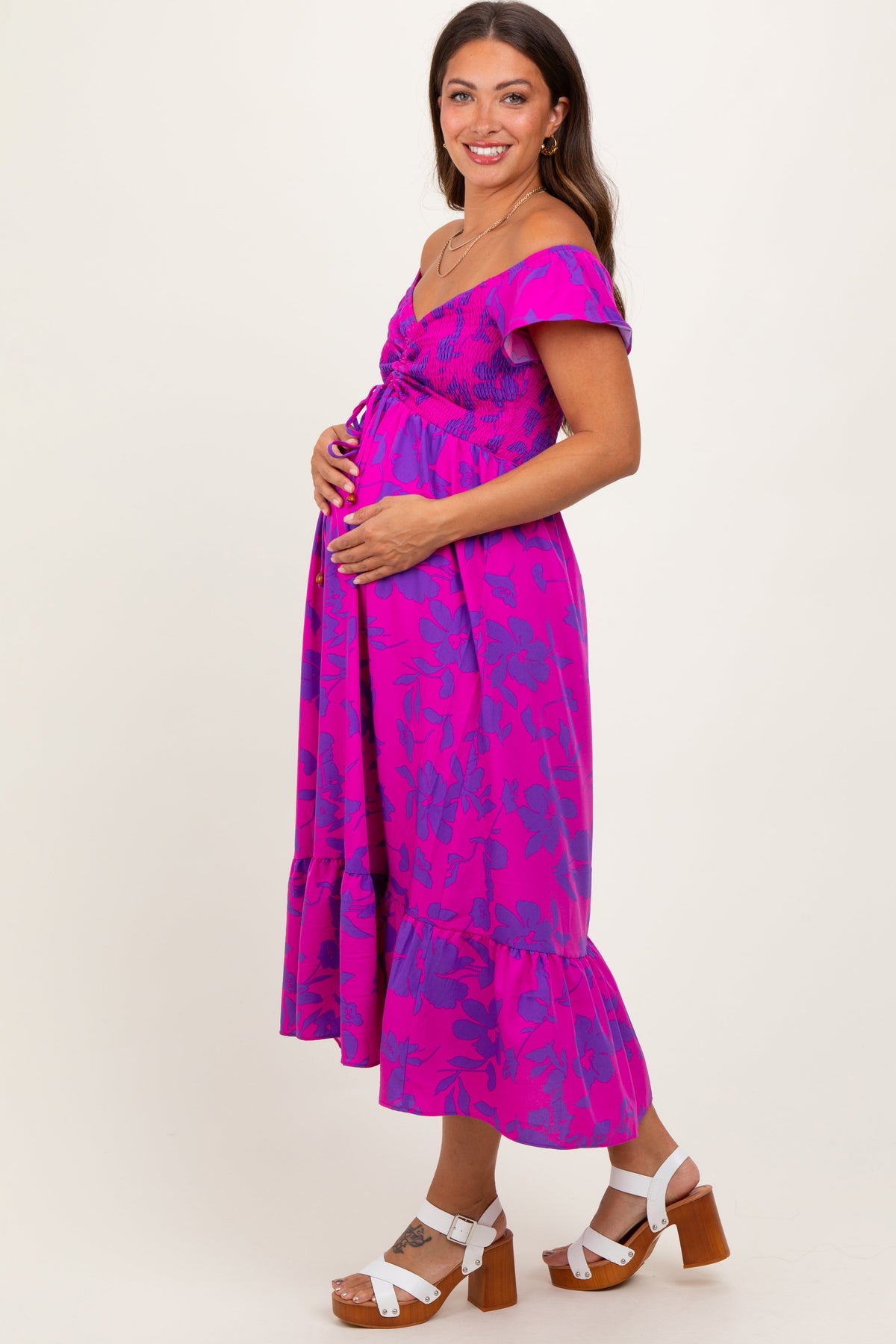 smocked top maxi dress Magenta Multi Smocked Top Maxi Dress
