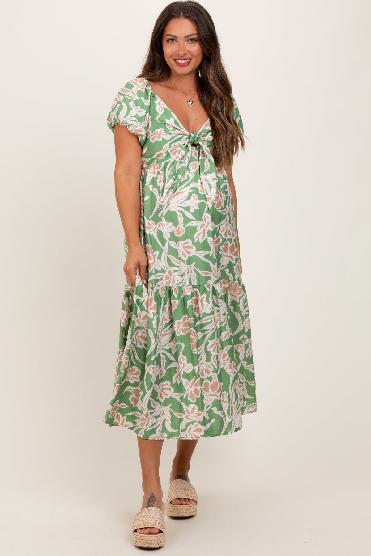 green midi maternity dress Angel Maternity Annabella Knit Maternity Midi Dress in Sage Green