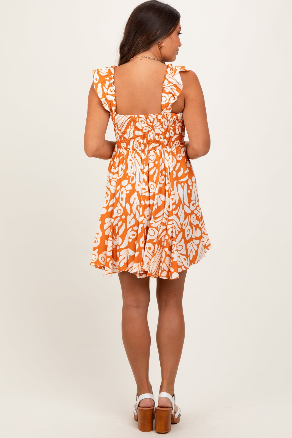 maternity dress orange Orange Printed Smocked Ruffle Strap Maternity Dress (Online Exclusive) Large