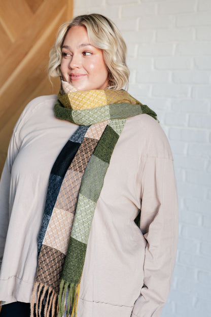 Keep Me Cozy Checkered Fringe Scarf in Woodland Shades (Online Exclusive)